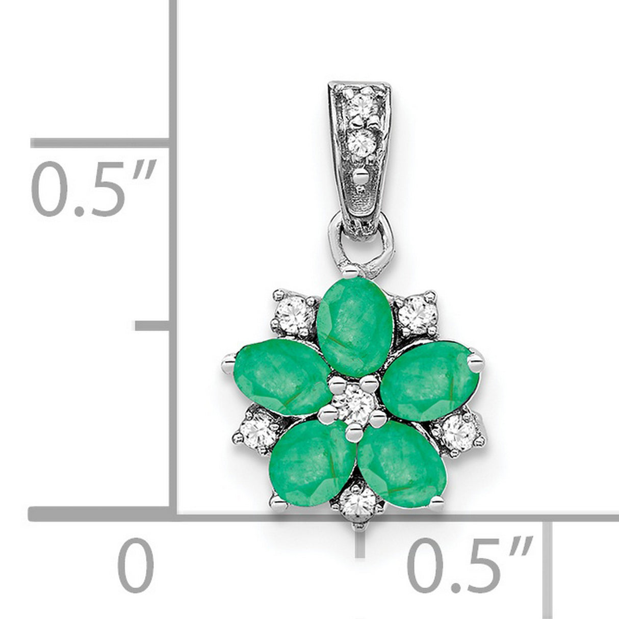 14k White Gold Flower Pendant with Marquise Cut Emeralds and Diamond Accents