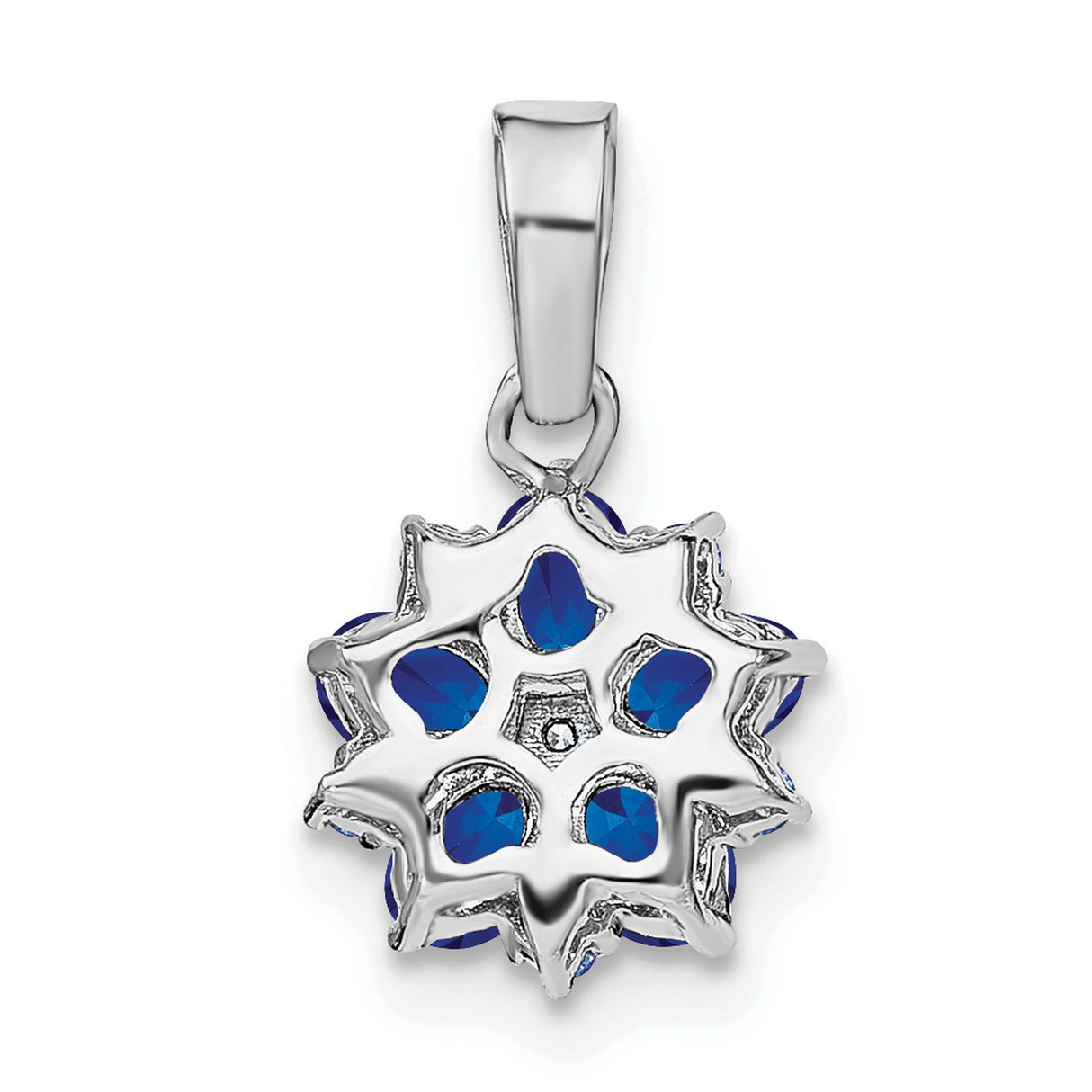 14k White Gold Floral Pendant with Marquise Cut Blue Sapphires and Diamond Accents