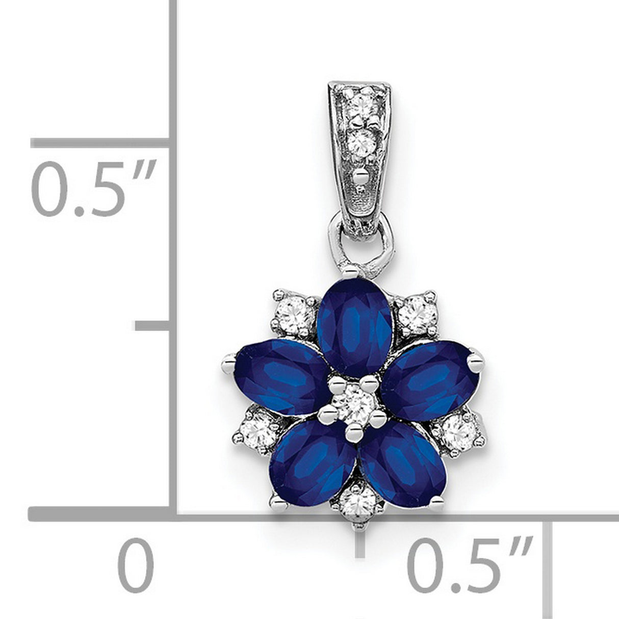 14k White Gold Floral Pendant with Marquise Cut Blue Sapphires and Diamond Accents