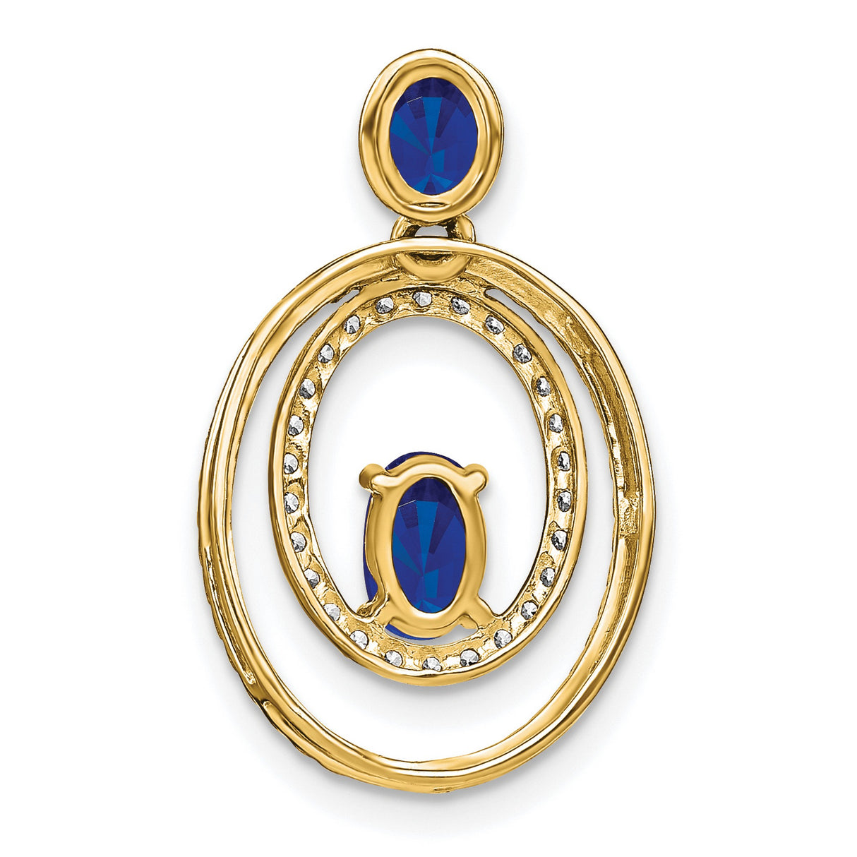 14k Yellow Gold Pendant with Oval Sapphire and Twisted Double Oval Design for Women