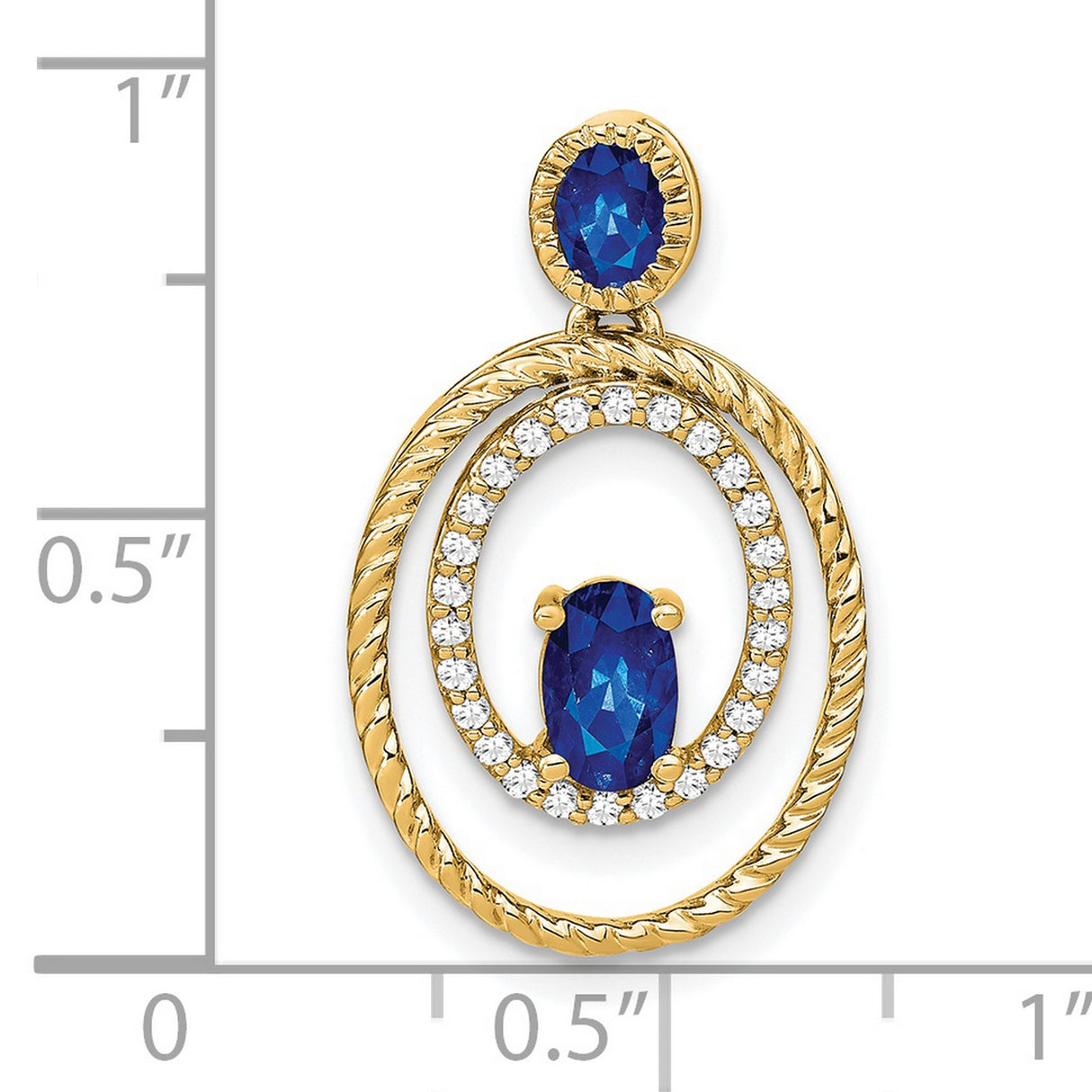14k Yellow Gold Pendant with Oval Sapphire and Twisted Double Oval Design for Women