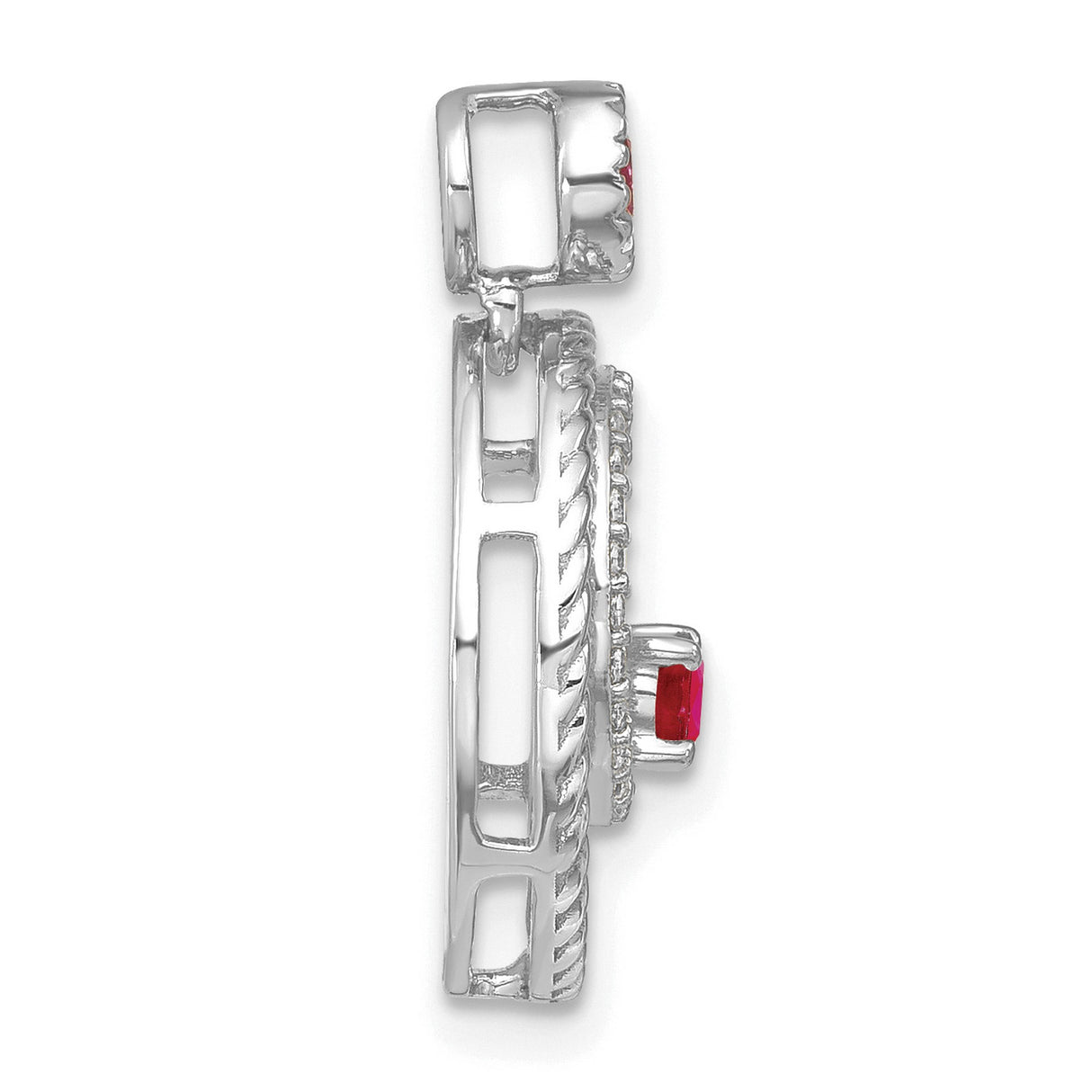 14k White Gold Double Circle Pendant with Ruby, Textured Design, Symbolic Unity Style