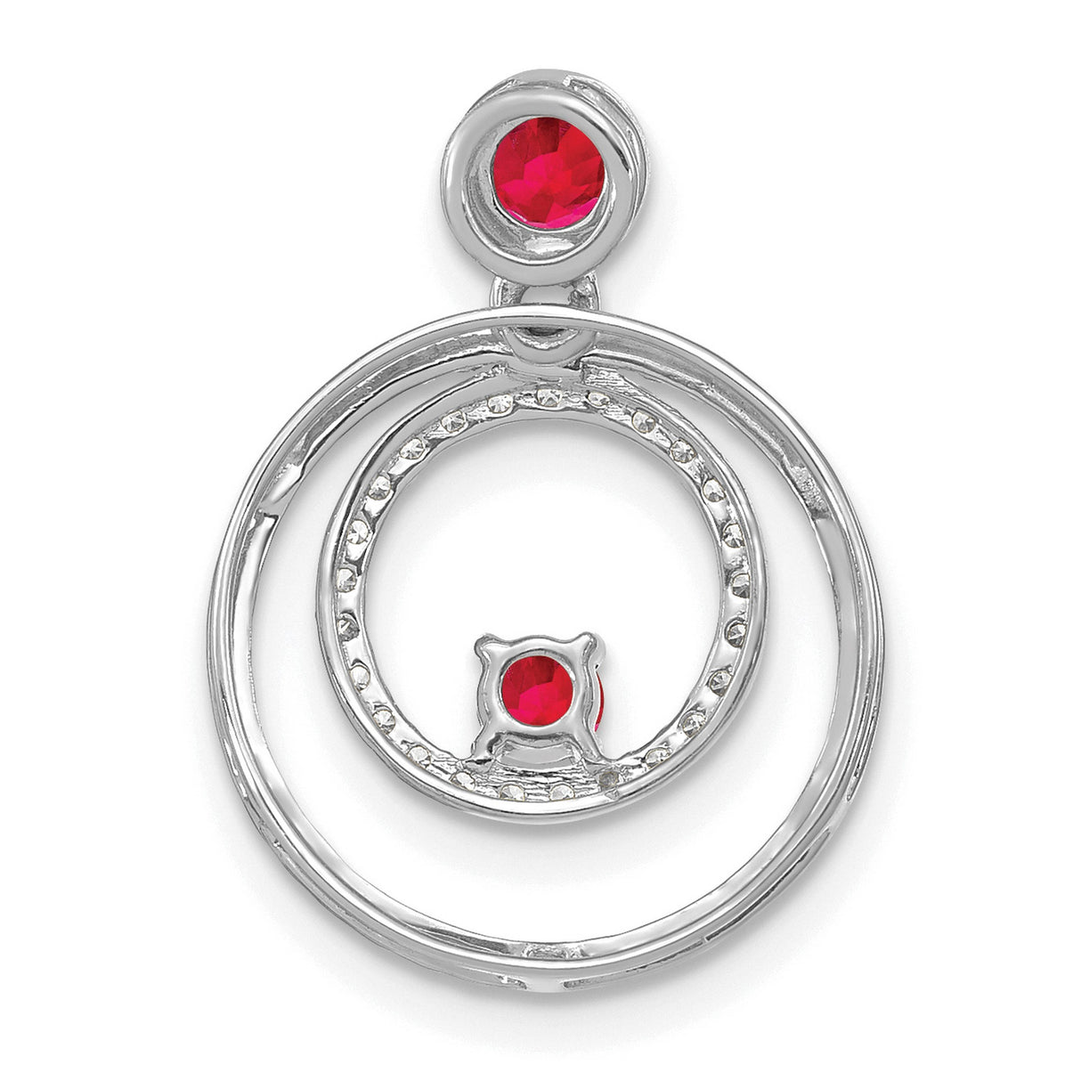 14k White Gold Double Circle Pendant with Ruby, Textured Design, Symbolic Unity Style