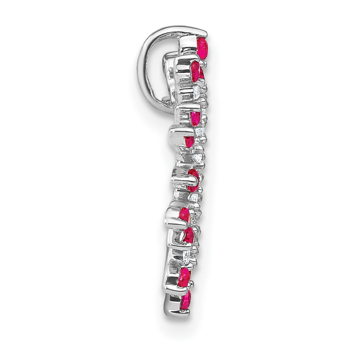 14k White Gold Pendant with Ruby and Diamond Accents, Circular Sunburst Design for Women