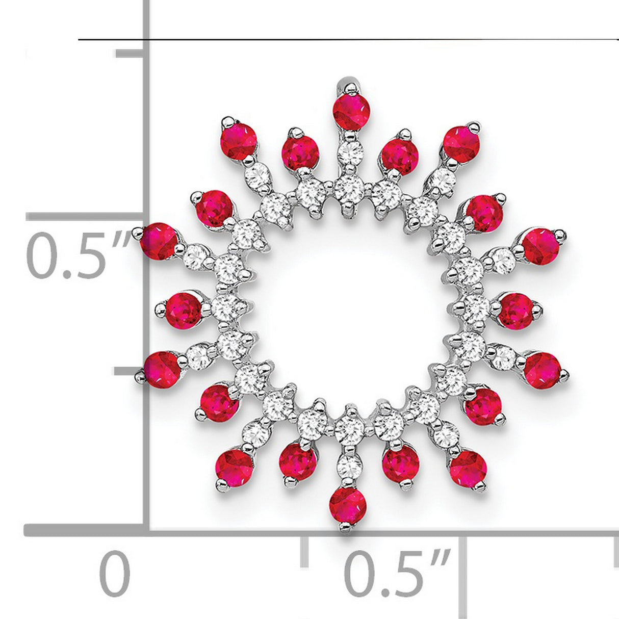 14k White Gold Pendant with Ruby and Diamond Accents, Circular Sunburst Design for Women