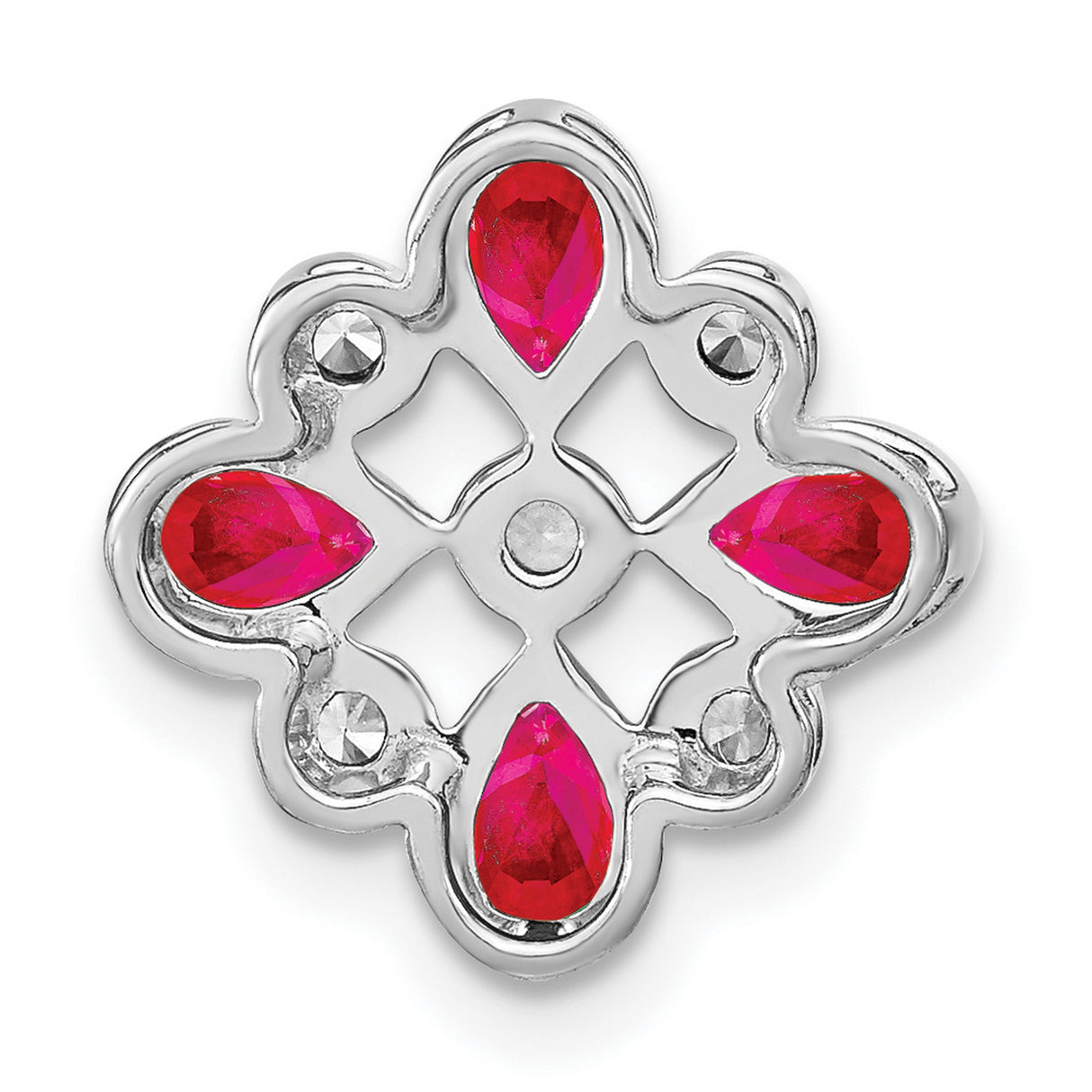 14k White Gold Pendant with Pear Shaped Ruby and Diamond, Floral Inspired Design for Women