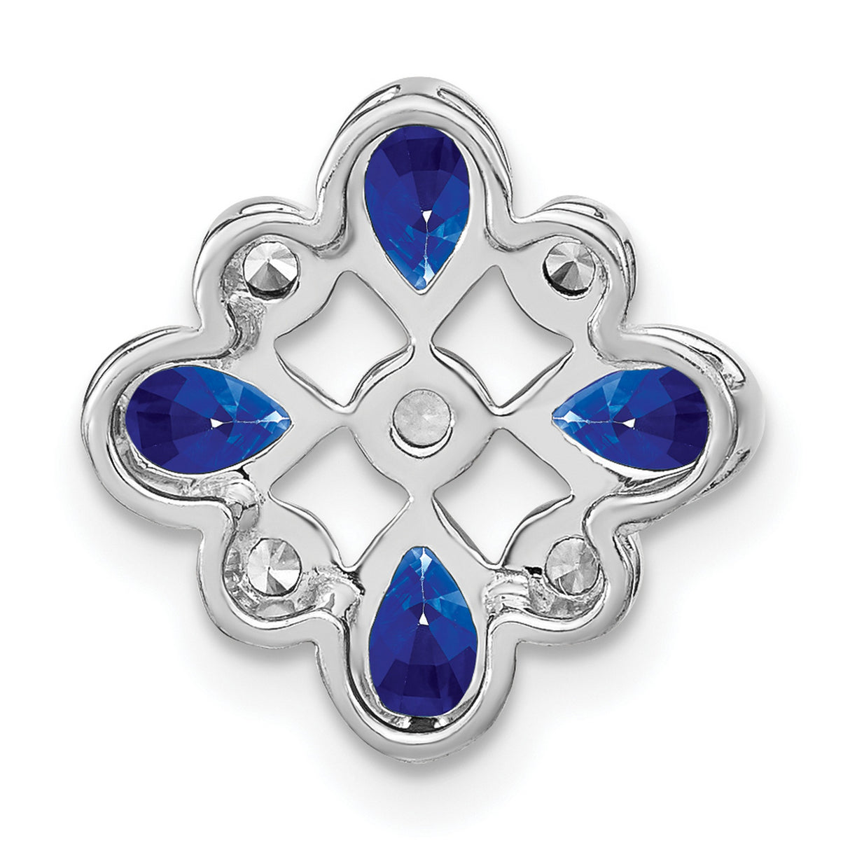 14k White Gold Pendant with Pear-Shaped Blue Sapphires and Diamonds, Floral Design
