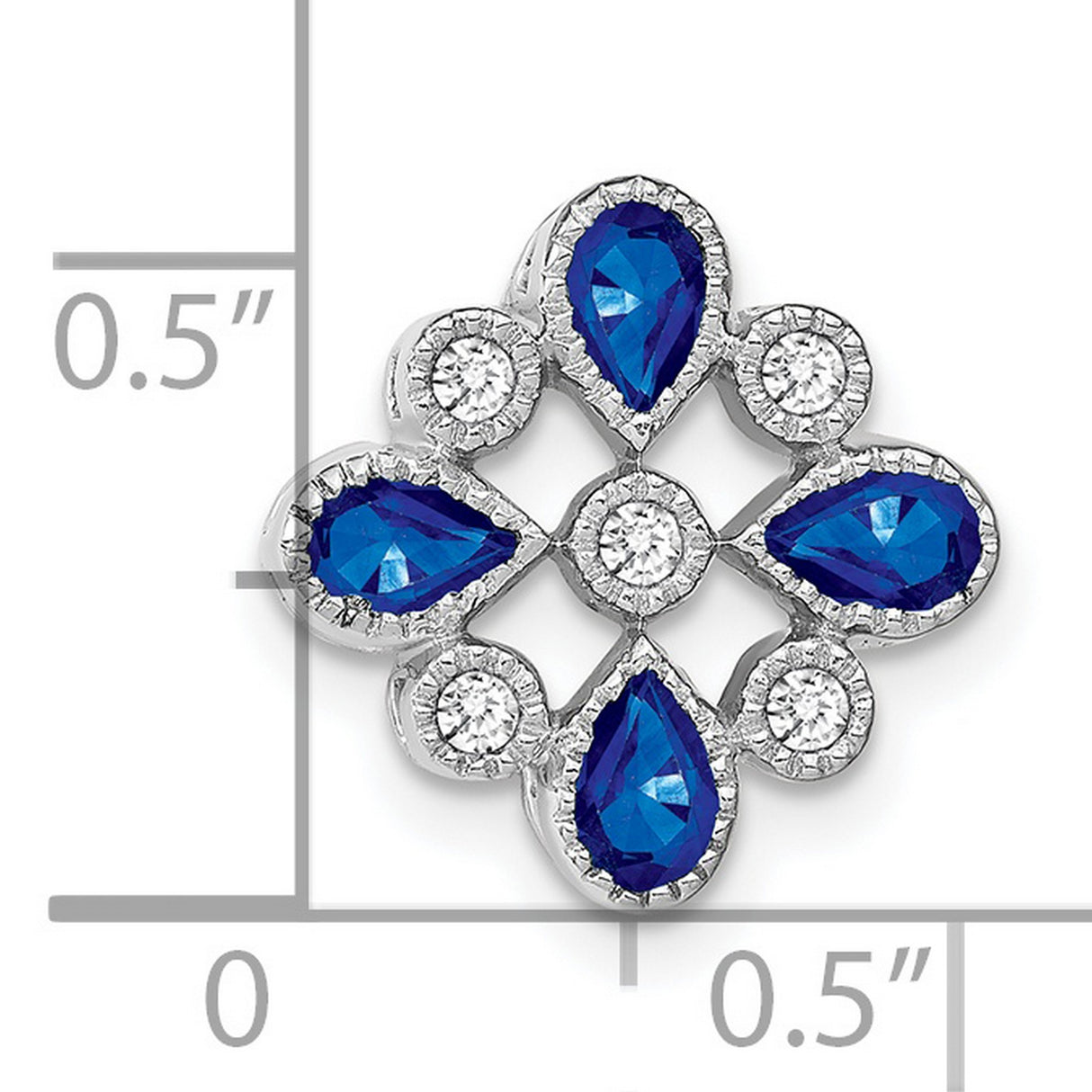 14k White Gold Pendant with Pear-Shaped Blue Sapphires and Diamonds, Floral Design