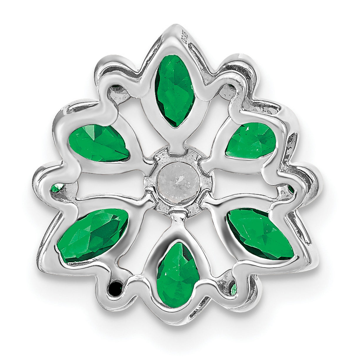 14k White Gold Pendant with Marquise and Pear-Cut Emeralds, Floral Design