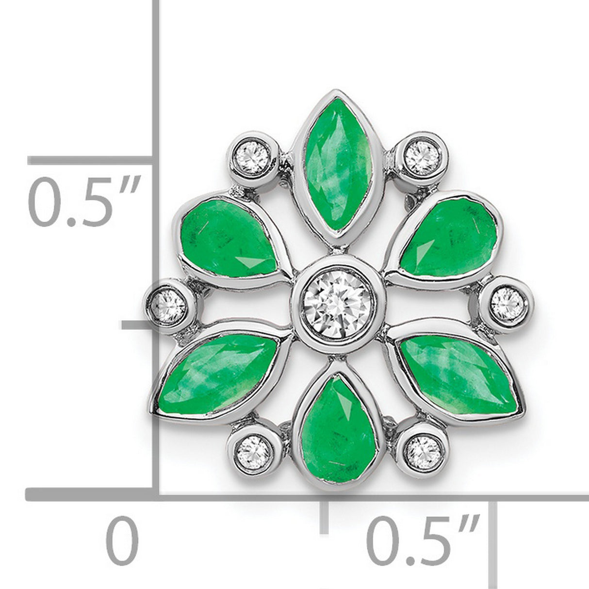 14k White Gold Pendant with Marquise and Pear-Cut Emeralds, Floral Design