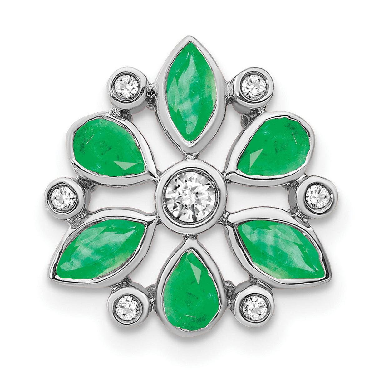 14k White Gold Pendant with Marquise and Pear-Cut Emeralds, Floral Design