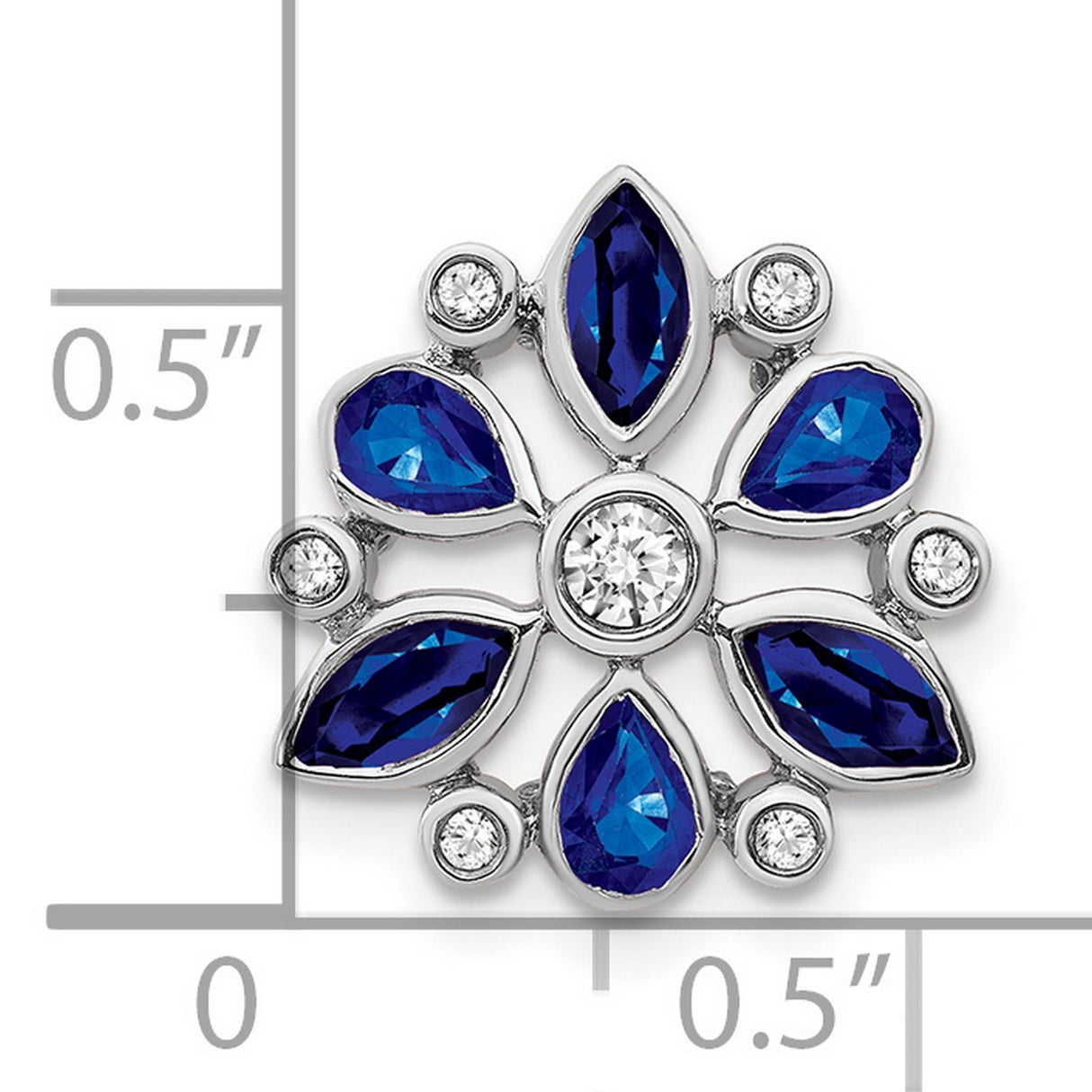 14k White Gold Pendant with Marquise and Pear Blue Sapphires, Floral Design, Diamond Accents