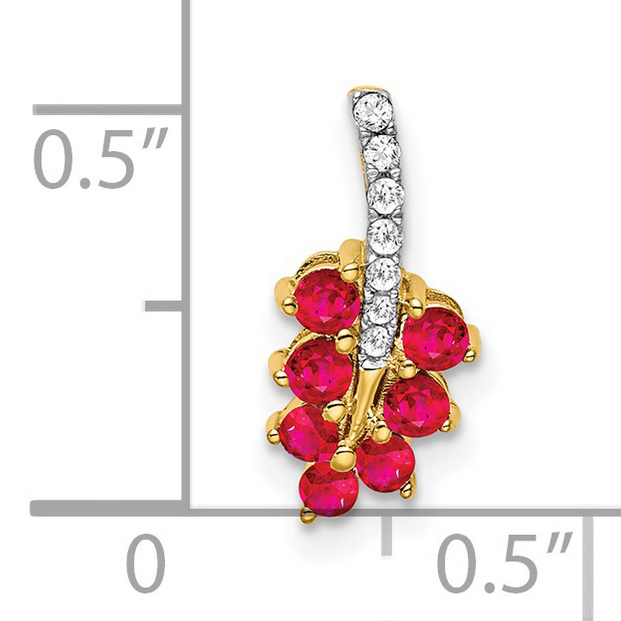 14k Yellow Gold Pendant with Ruby Cluster in Floral Vine Design for Women