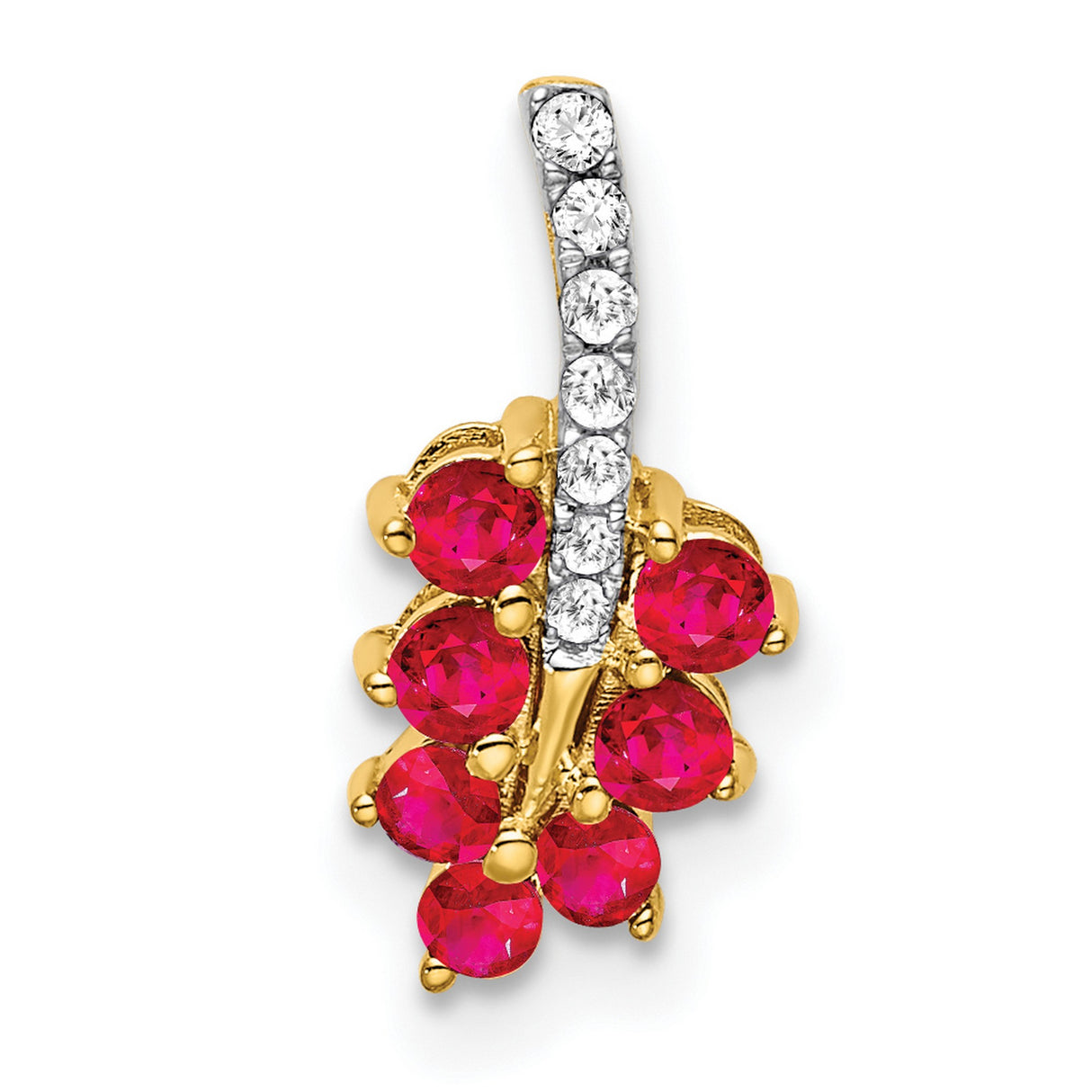 14k Yellow Gold Pendant with Ruby Cluster in Floral Vine Design for Women