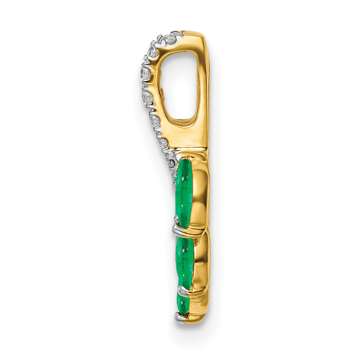 14k Yellow Gold Pendant with Emerald and Diamond, Botanical Leaf Design for Women
