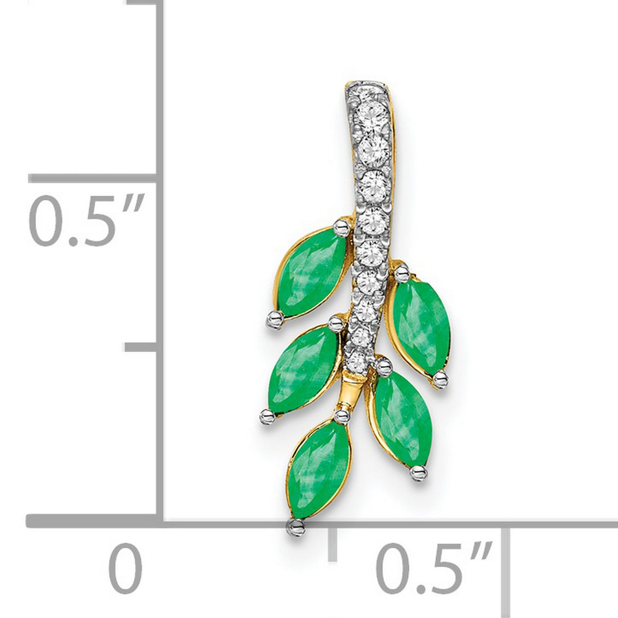 14k Yellow Gold Pendant with Emerald and Diamond, Botanical Leaf Design for Women