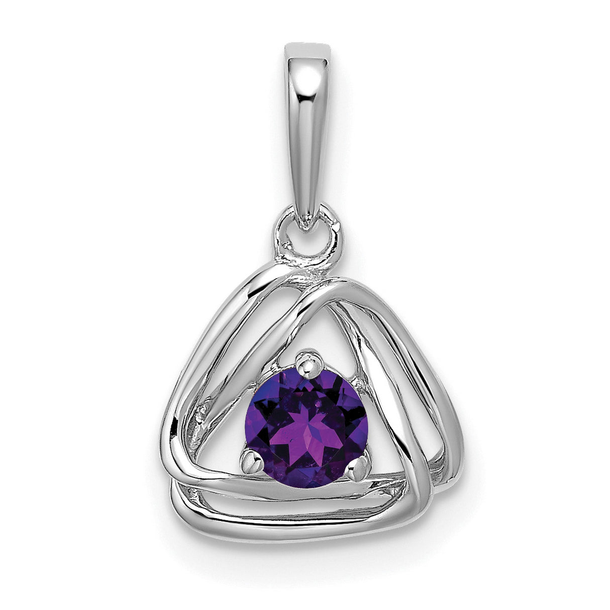 14k White Gold Trinity Knot Pendant with Amethyst, Celtic Symbol of Eternity and Unity