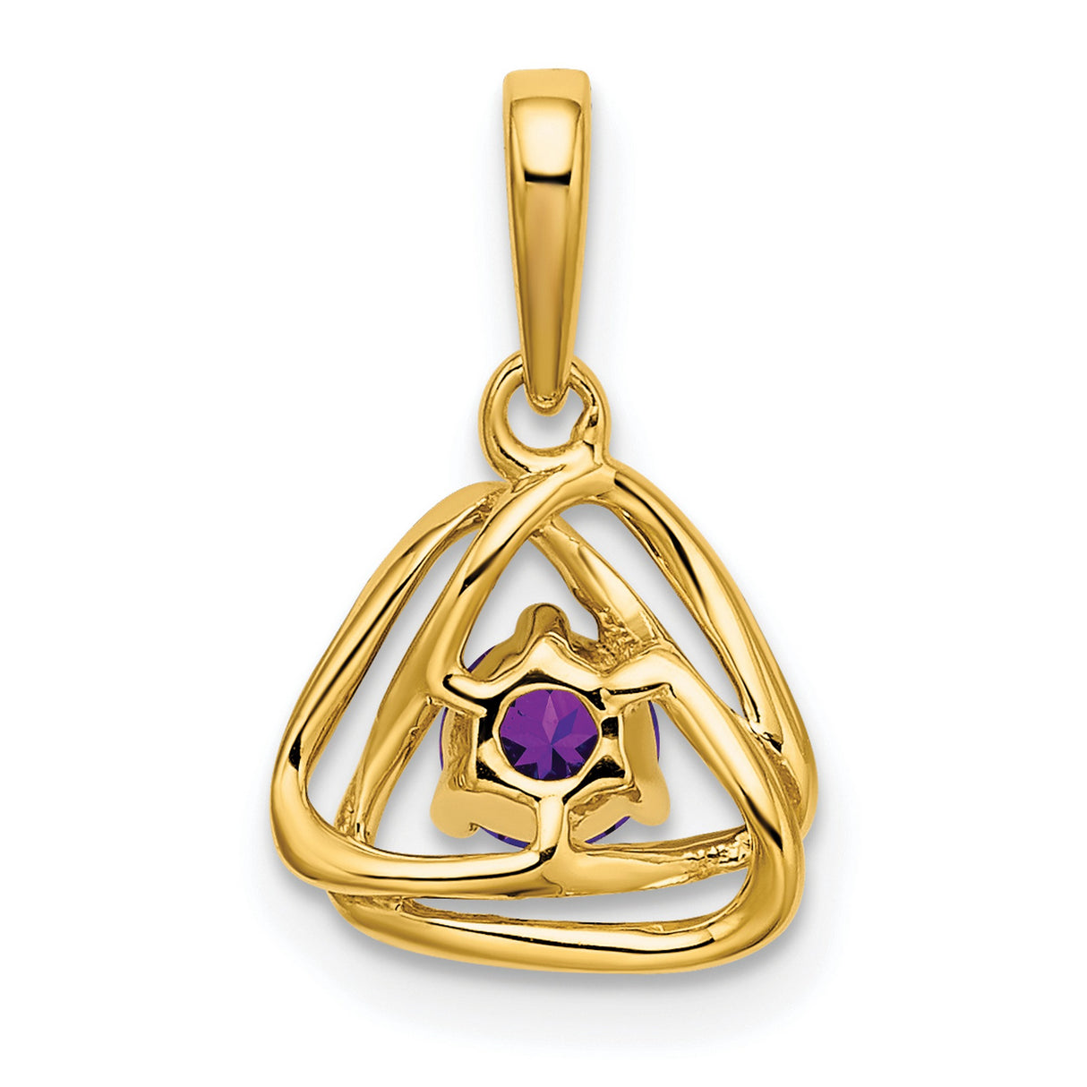 14k Yellow Gold Triquetra Pendant with Amethyst, Celtic Knot Spiritual Charm