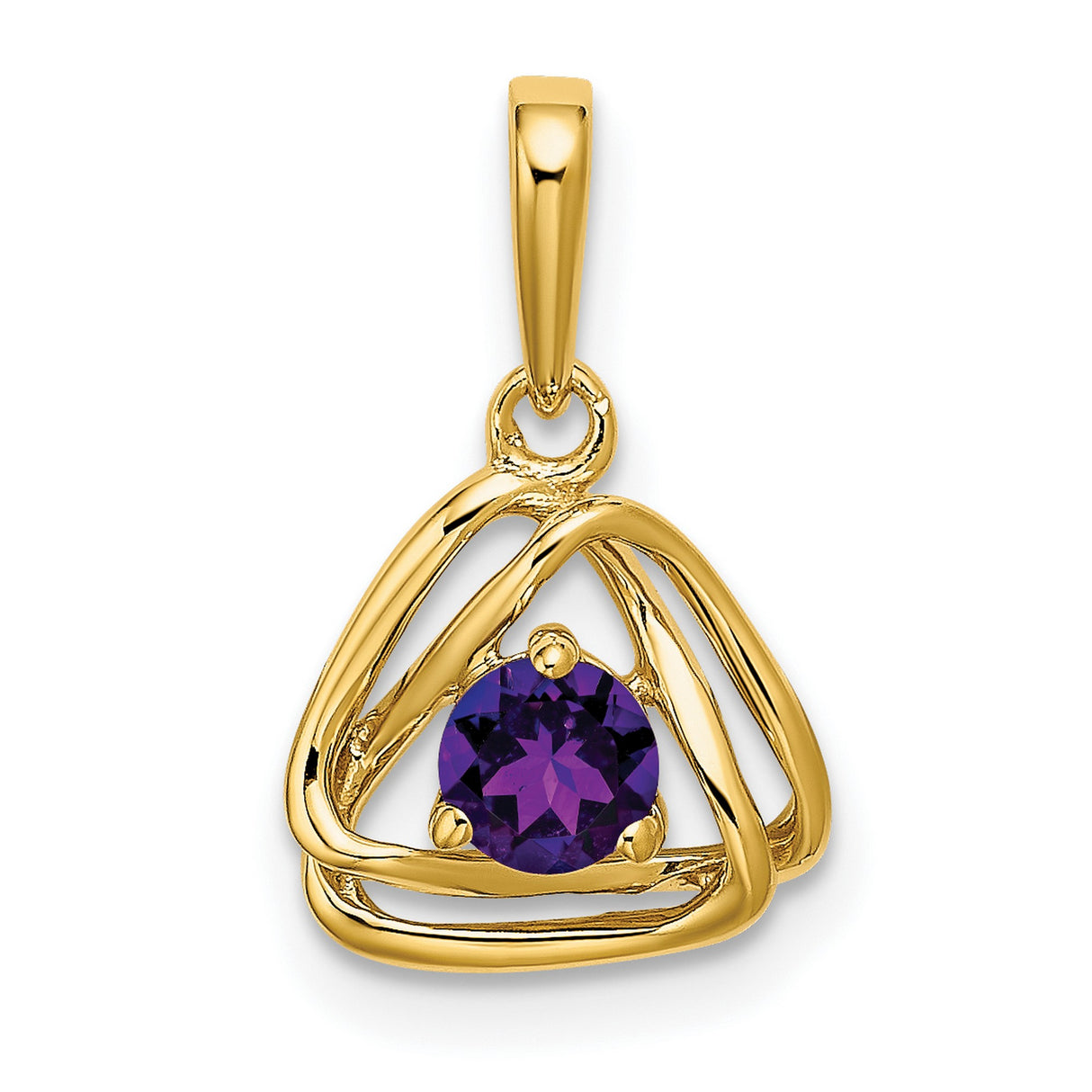 14k Yellow Gold Triquetra Pendant with Amethyst, Celtic Knot Spiritual Charm