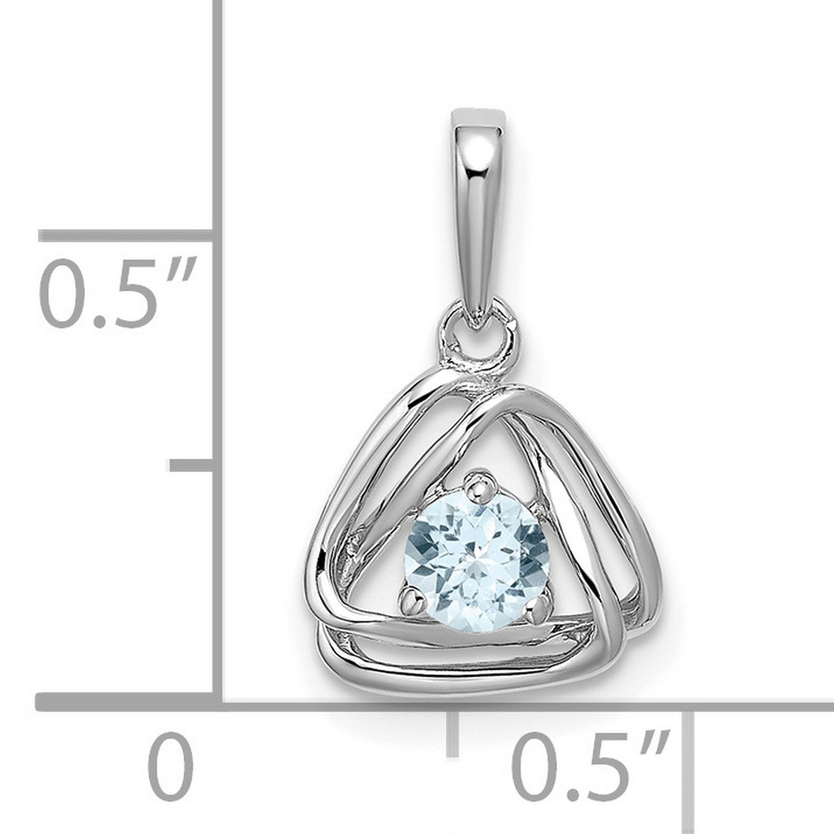 14k White Gold Aquamarine Celtic Pendant, Round Gemstone in Triquetra Knot Design for Women