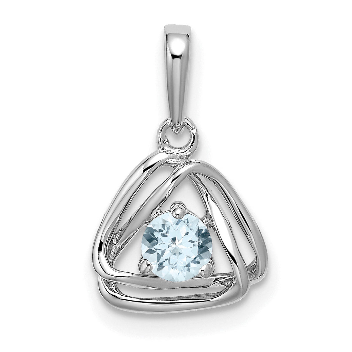 14k White Gold Aquamarine Celtic Pendant, Round Gemstone in Triquetra Knot Design for Women