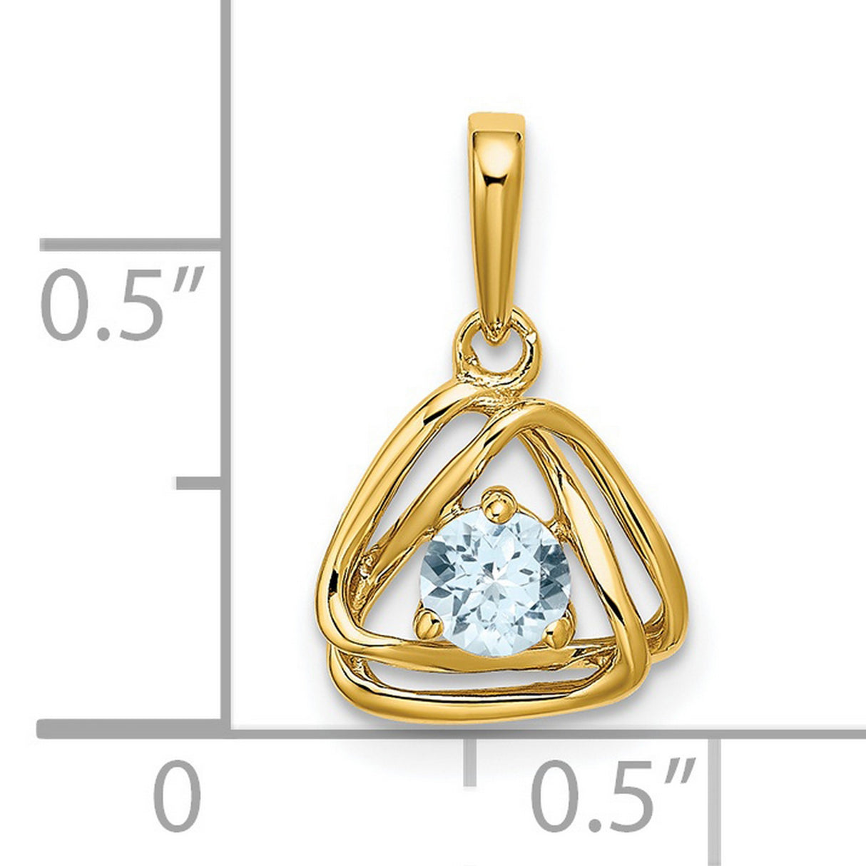 14k Yellow Gold Pendant with Aquamarine in Open Triangle Curved Design for Women