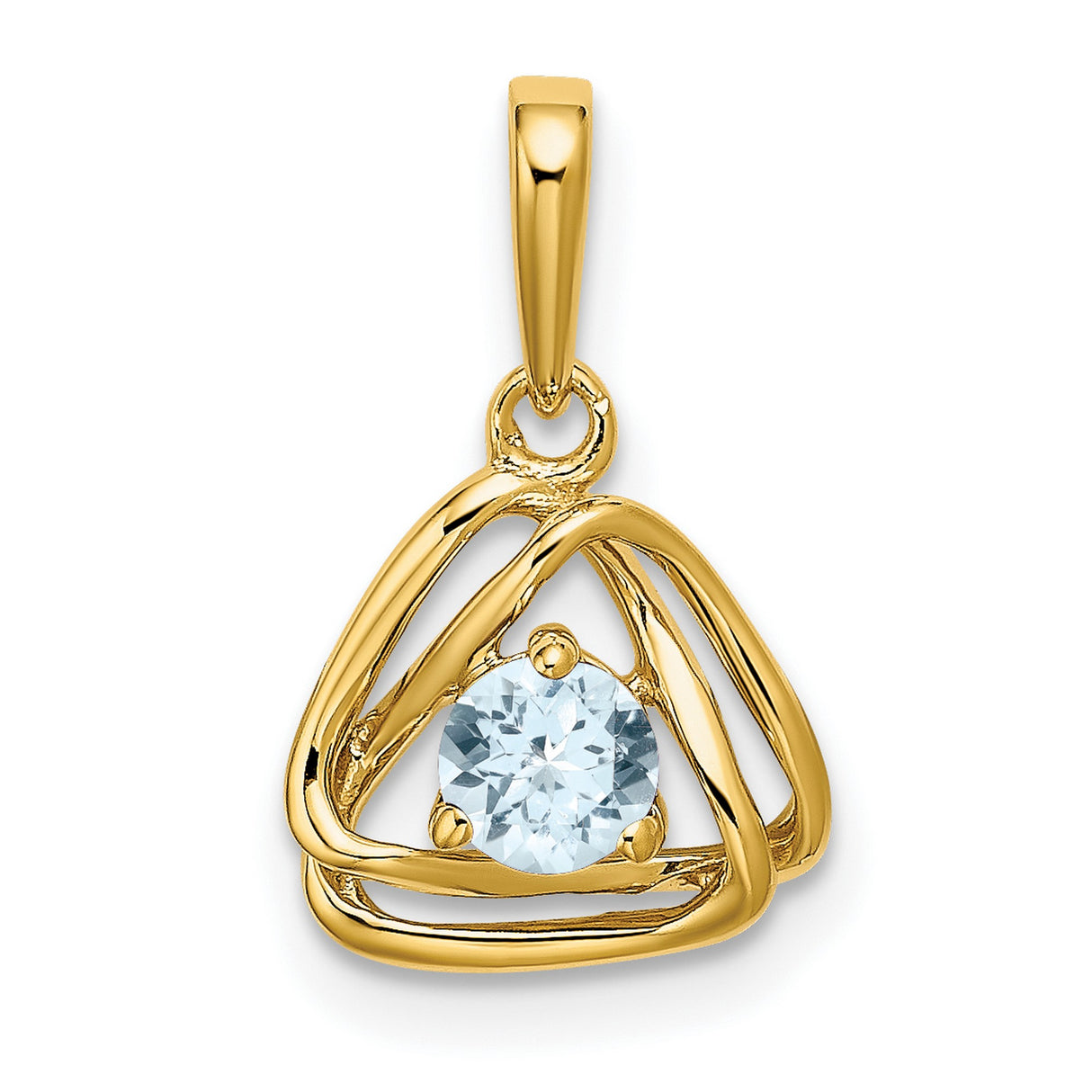 14k Yellow Gold Pendant with Aquamarine in Open Triangle Curved Design for Women