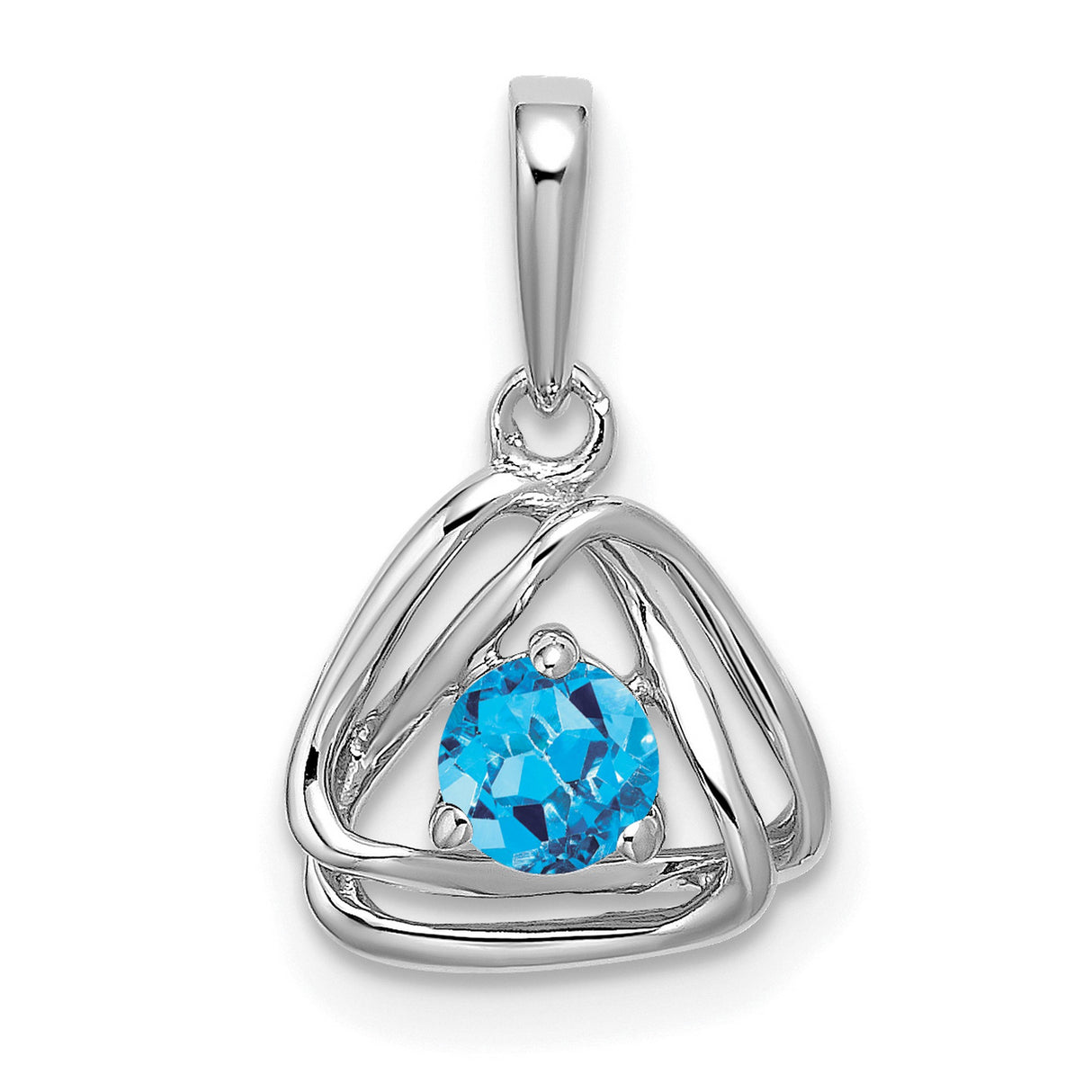 14k White Gold Pendant with Swiss Blue Topaz, Celtic Trinity Knot Design