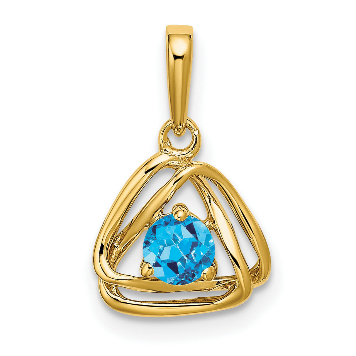 14k Yellow Gold Pendant with Swiss Blue Topaz, Open Trinity Knot Celtic Design for Women
