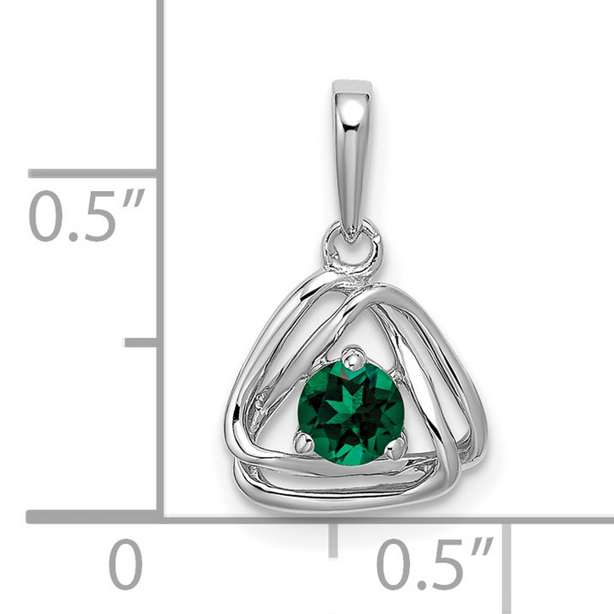 14k White Gold Celtic Triquetra Pendant with Lab Created Emerald , Trinity Knot Design for Women