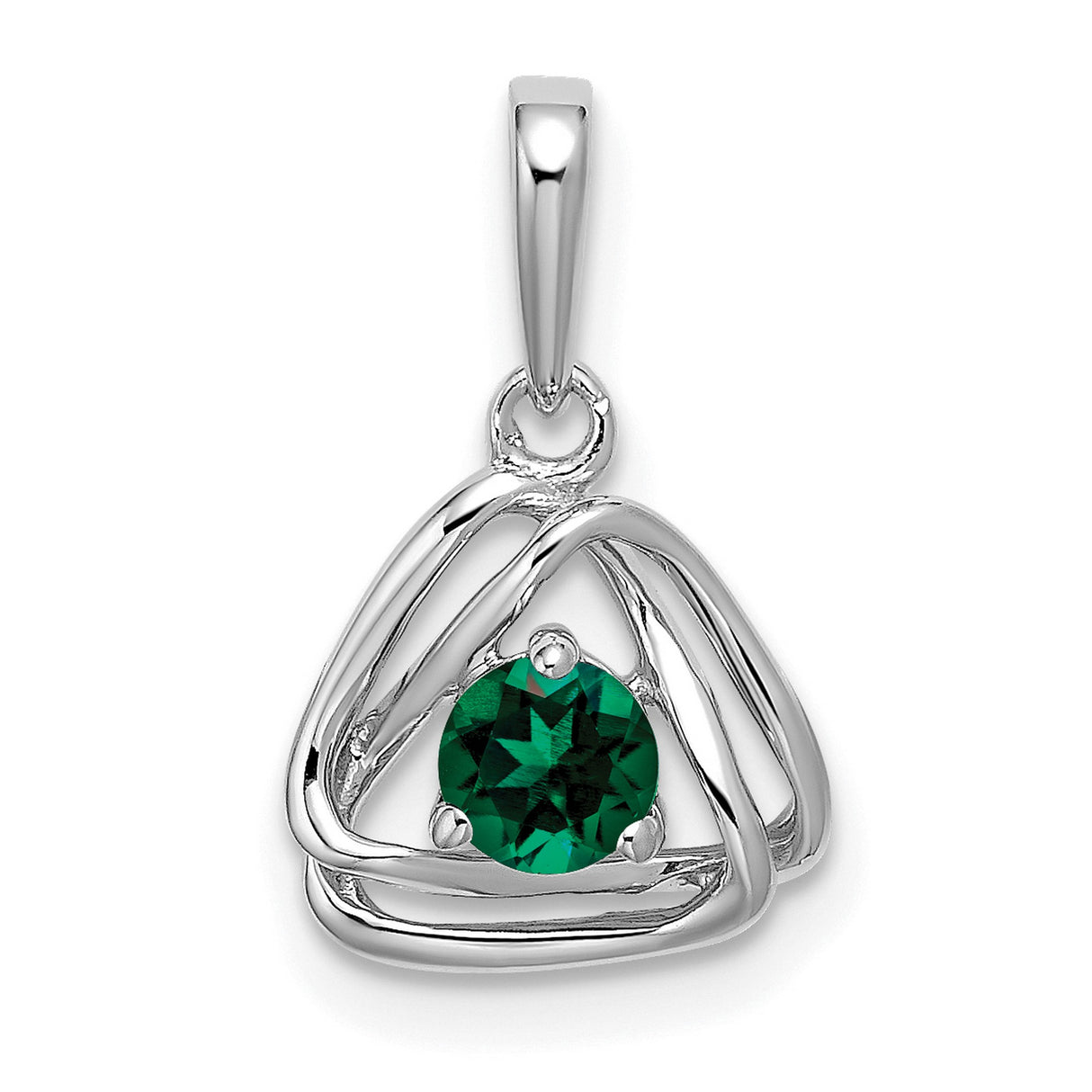 14k White Gold Celtic Triquetra Pendant with Lab Created Emerald , Trinity Knot Design for Women