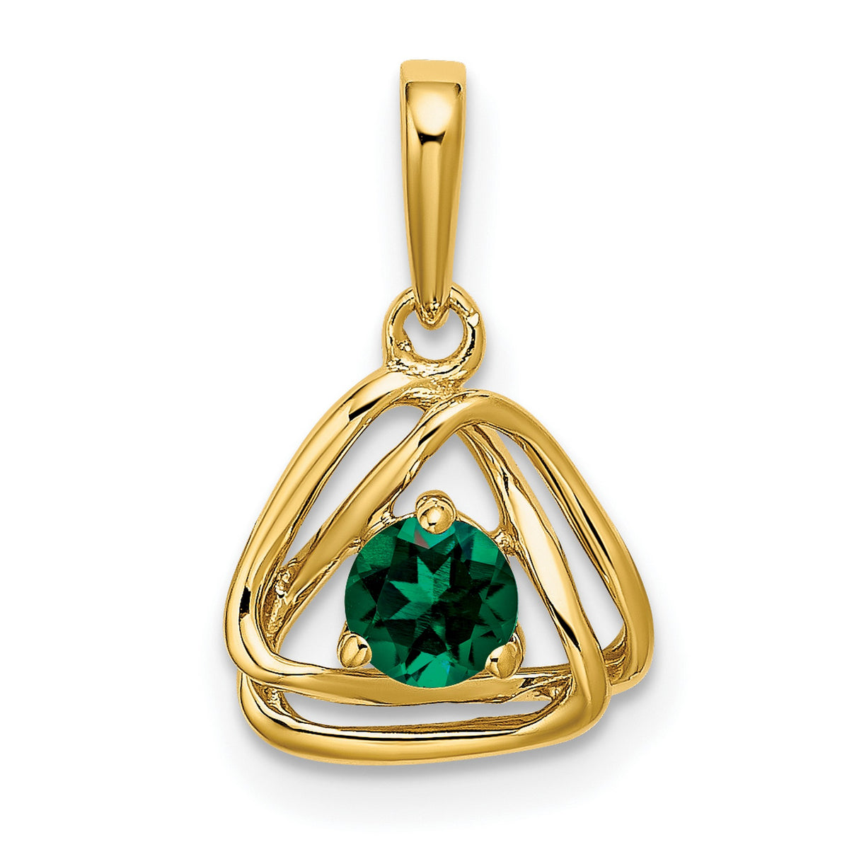 14k Yellow Gold Trinity Knot Pendant with Lab Created Emerald, Open Celtic Design for Women