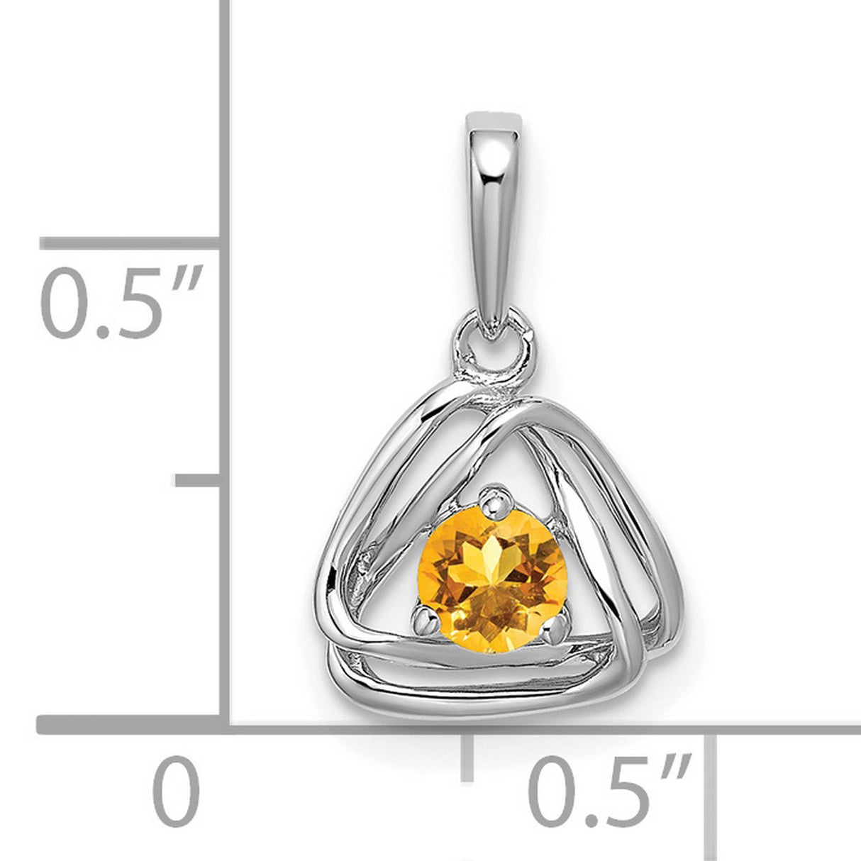 Citrine Triangle Charm Pendant in Real 14k White Gold