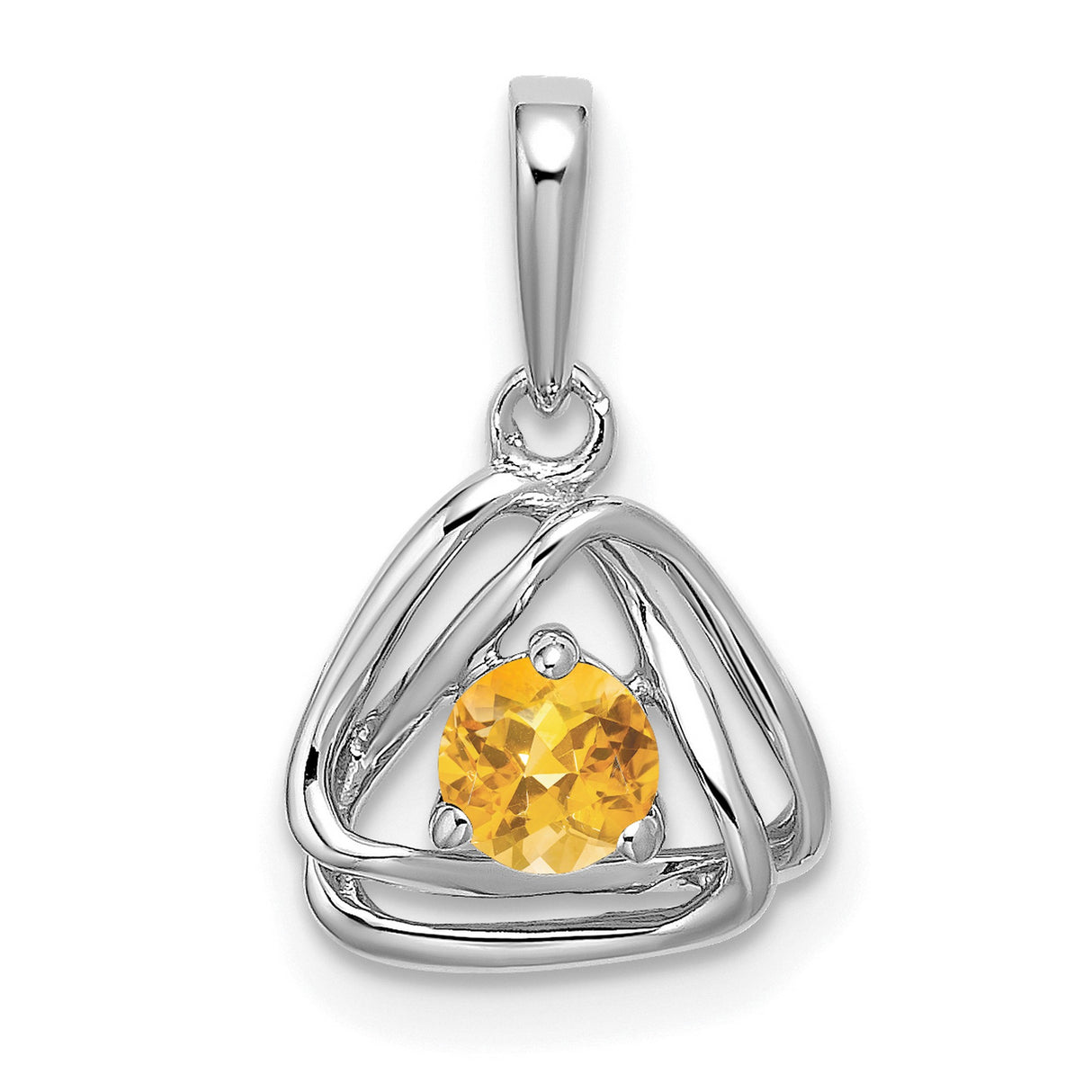 Citrine Triangle Charm Pendant in Real 14k White Gold