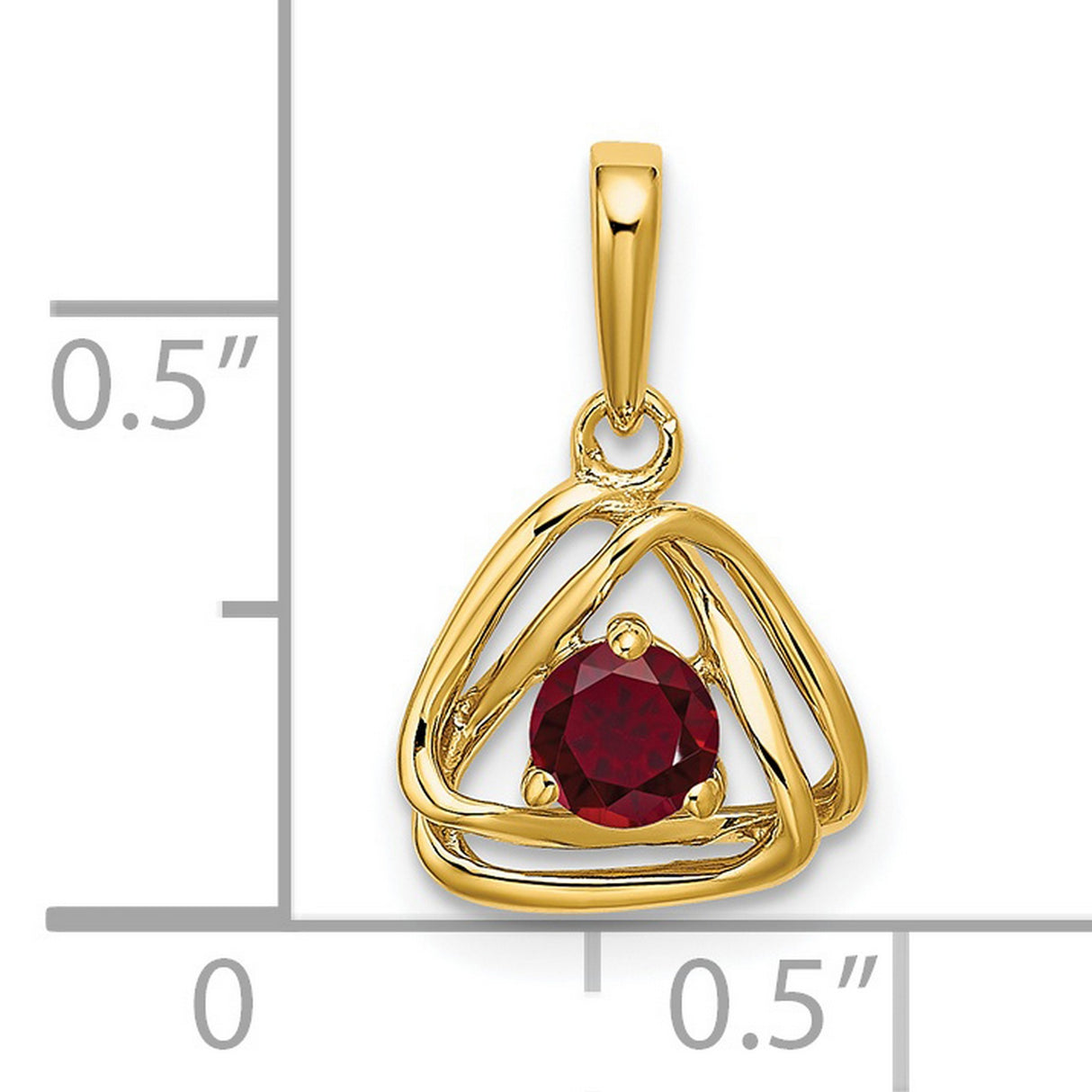Created Ruby Triangle Charm Pendant in Real 14k Yellow Gold