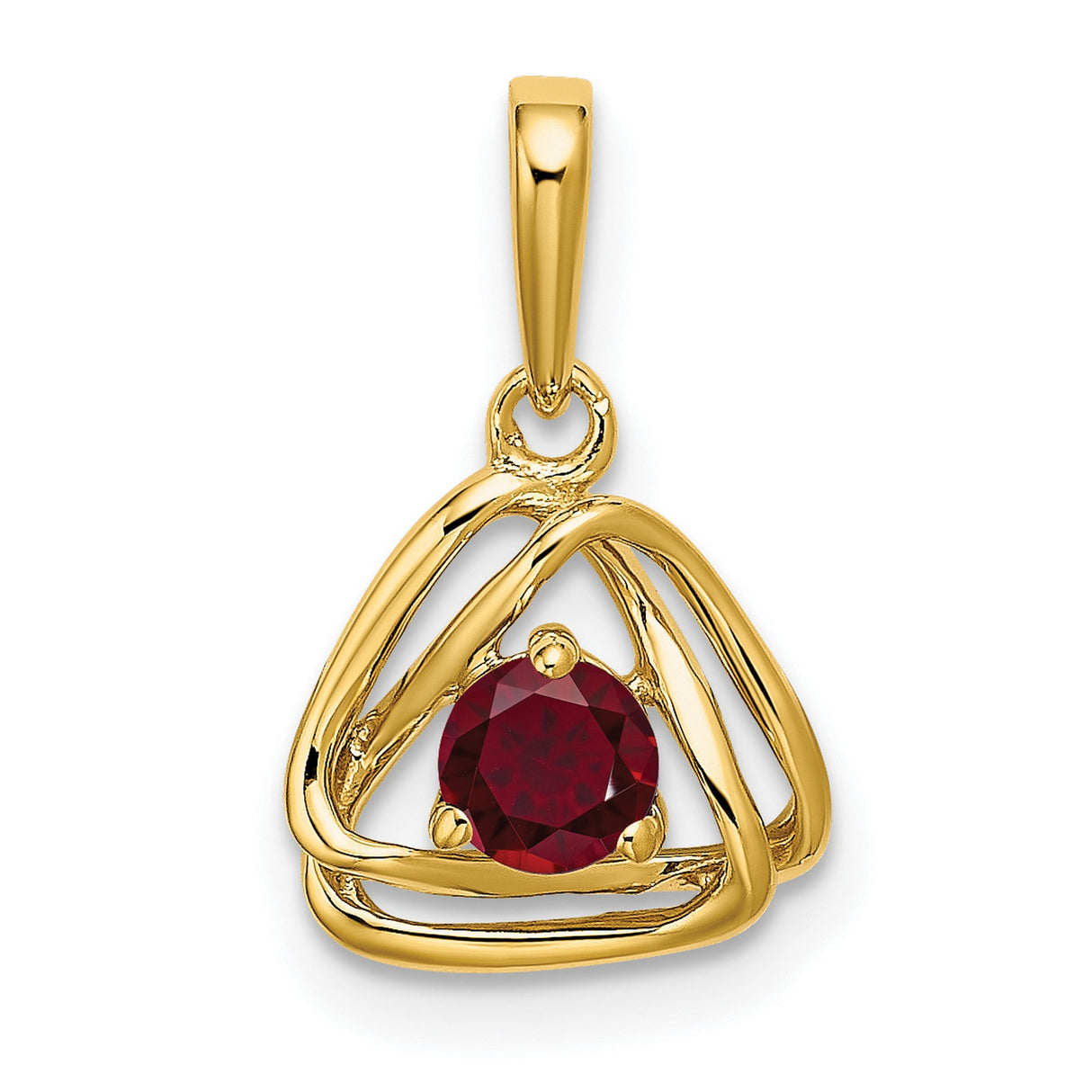 Created Ruby Triangle Charm Pendant in Real 14k Yellow Gold