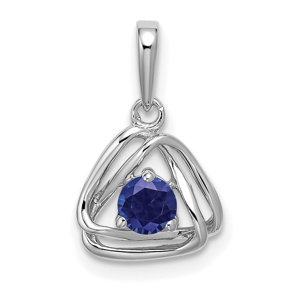 14k White Gold Celtic Trinity Knot Pendant with Lab Created Sapphire for Women