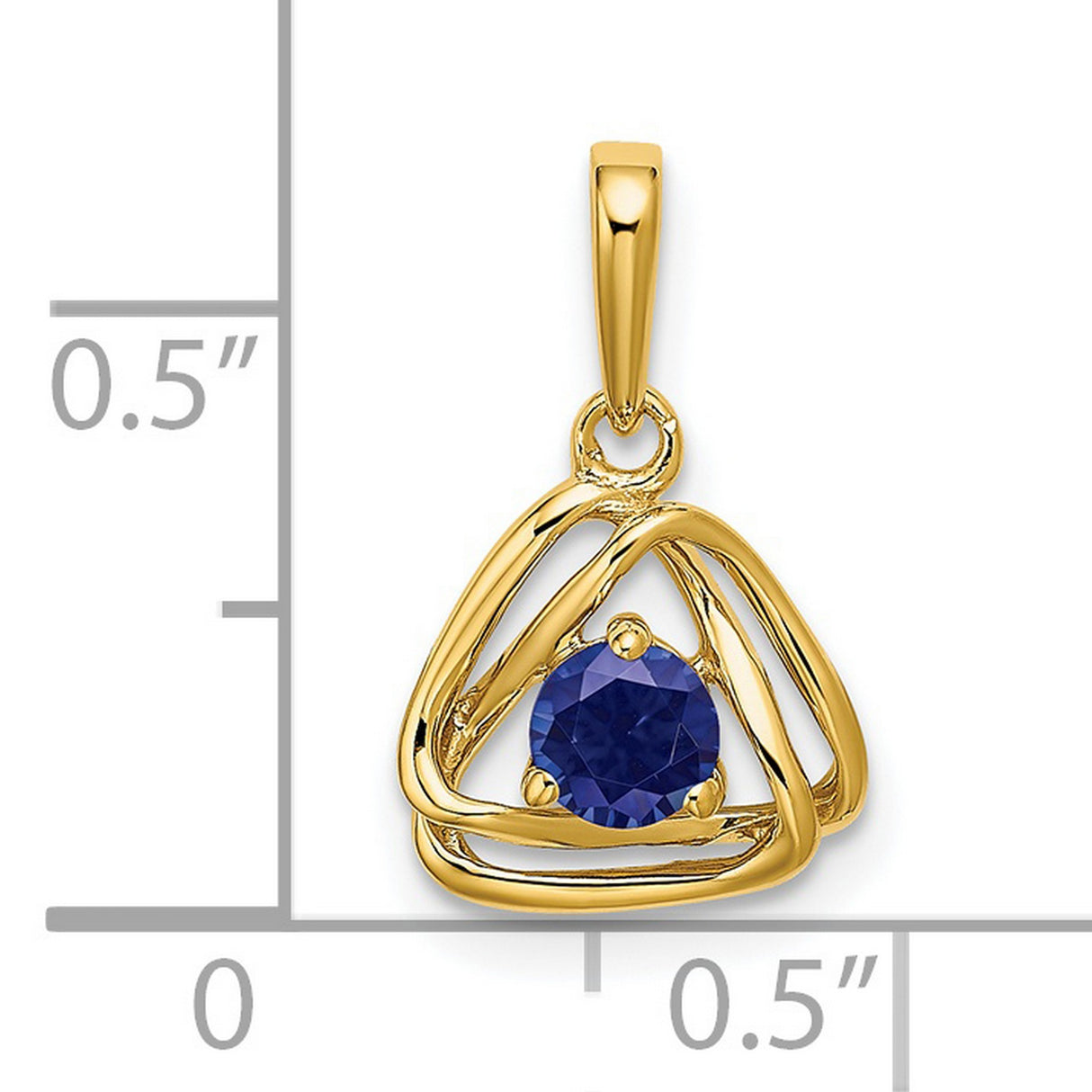 14k Yellow Gold Trinity Knot Pendant with Lab Created Sapphire, Celtic Triangle Design