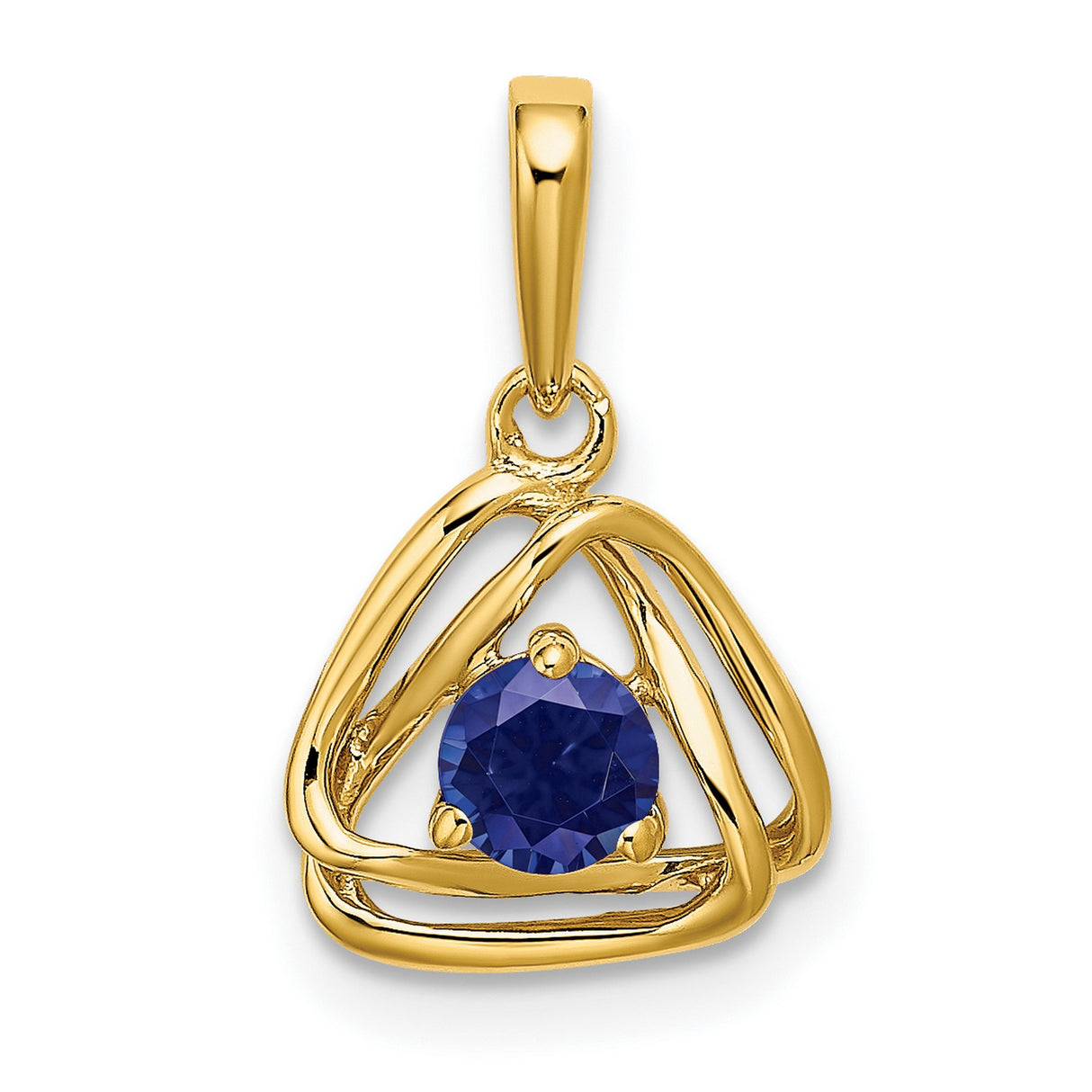 14k Yellow Gold Trinity Knot Pendant with Lab Created Sapphire, Celtic Triangle Design