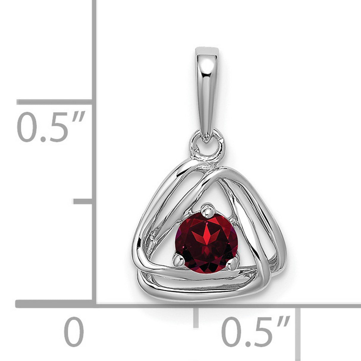 14k White Gold Triquetra Pendant with Garnet, Celtic Trinity Knot Symbol Jewelry for Women