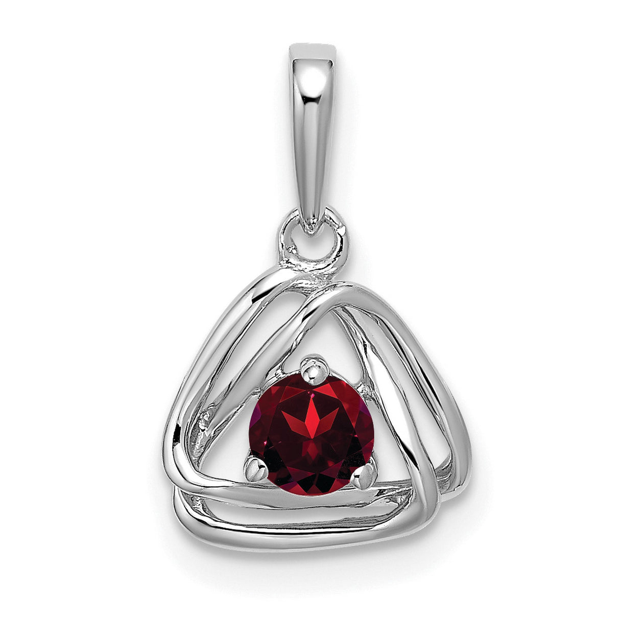 14k White Gold Triquetra Pendant with Garnet, Celtic Trinity Knot Symbol Jewelry for Women