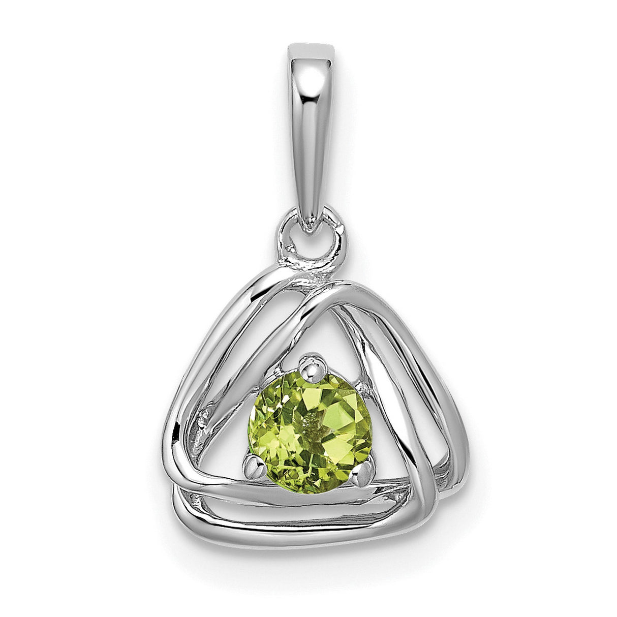 14k White Gold Celtic Trinity Knot Pendant with Peridot, August Birthstone Jewelry