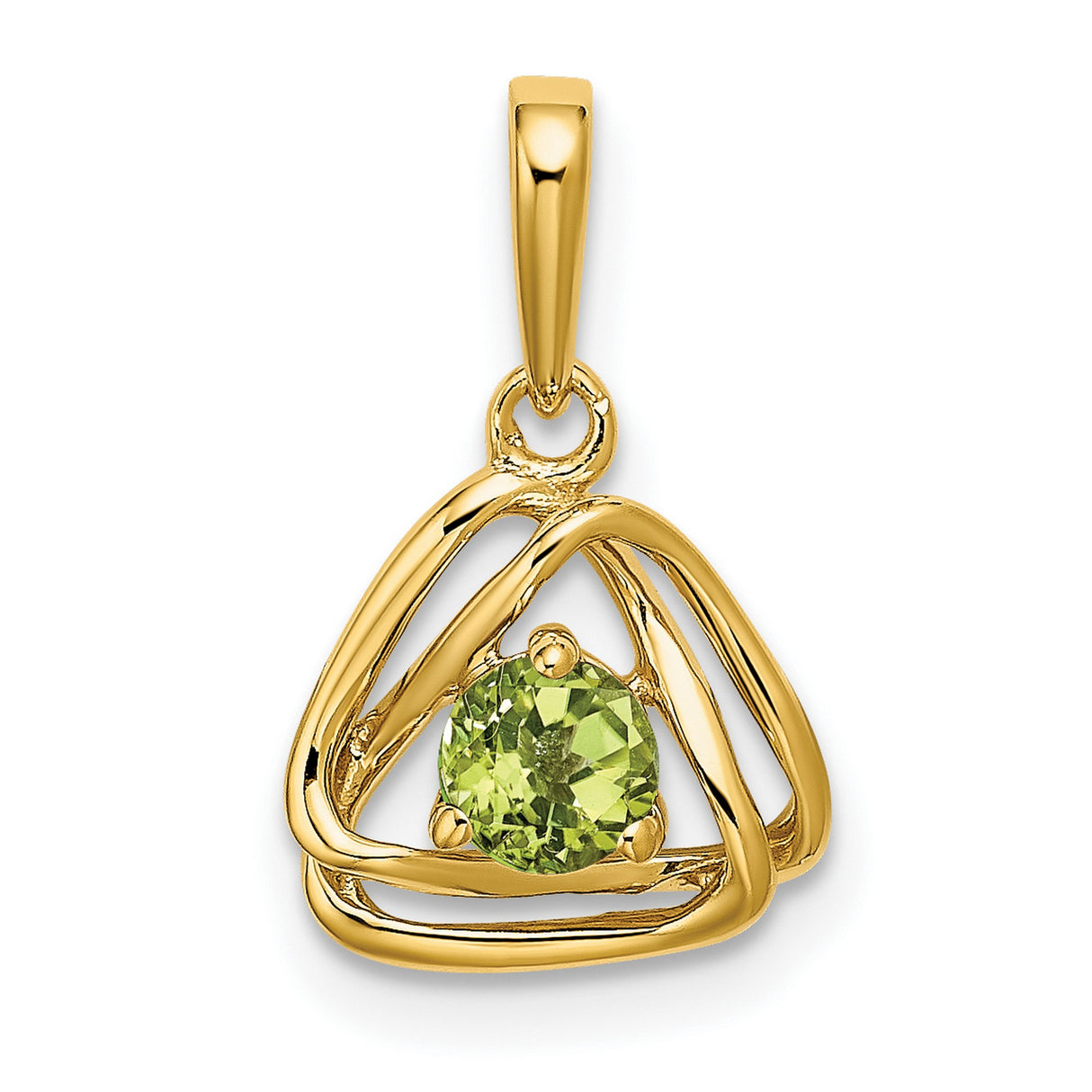 14k Yellow Gold Trinity Knot Pendant with Green Peridot, Celtic Symbol Design for Women
