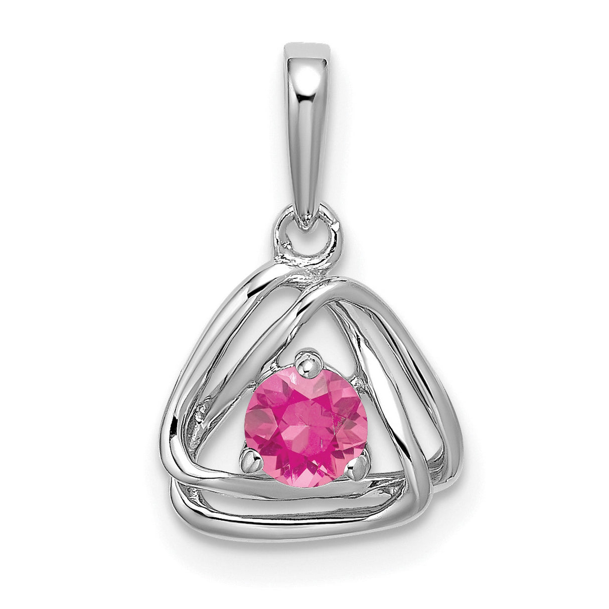 14k White Gold Celtic Trinity Knot Pendant with Pink Tourmaline Gemstone for Women