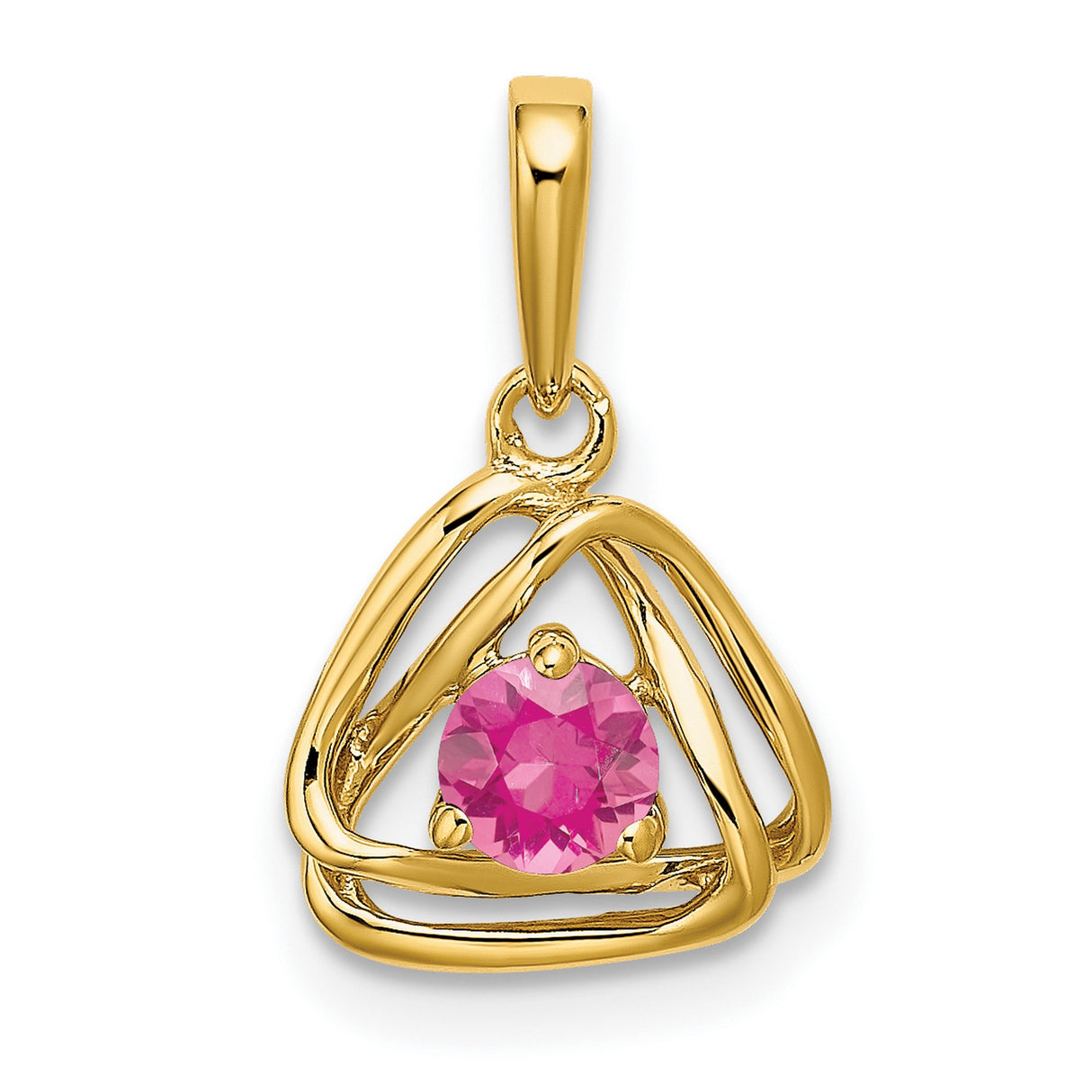 14k Yellow Gold Pendant with Pink Tourmaline, Celtic Trinity Knot Design for Women