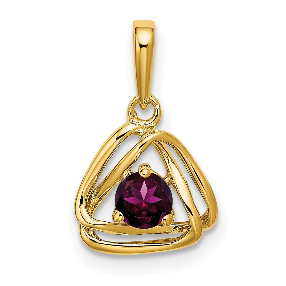 14k Yellow Gold Trinity Knot Pendant with Rhodolite Garnet, Celtic Design for Women