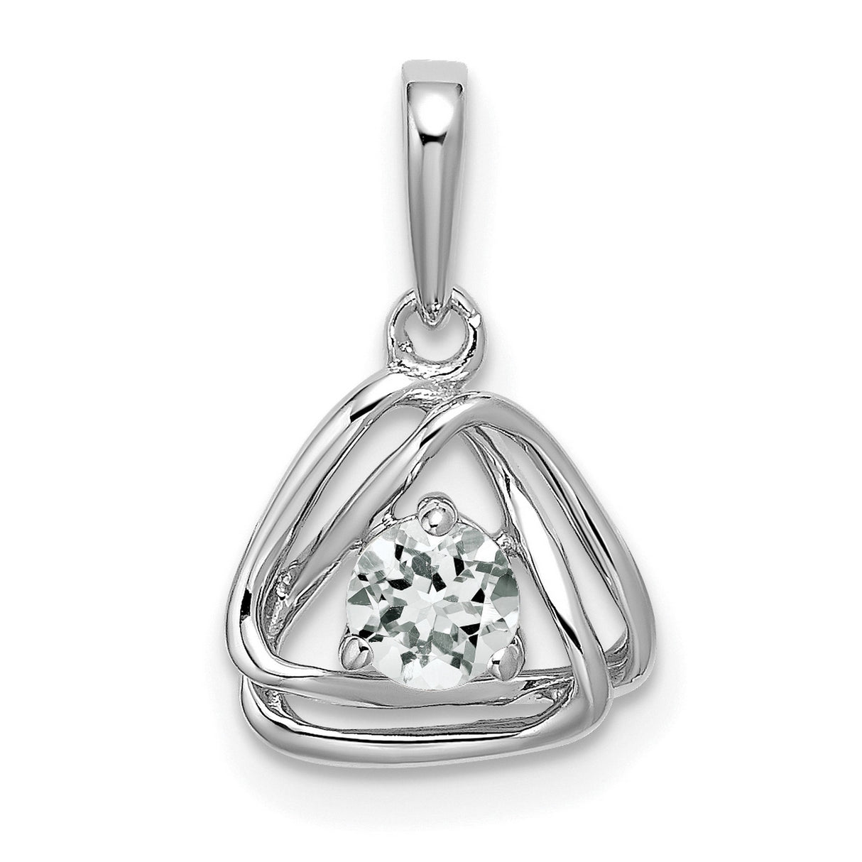 14k White Gold Triquetra Pendant with White Topaz, Celtic Inspired Spiritual Jewelry