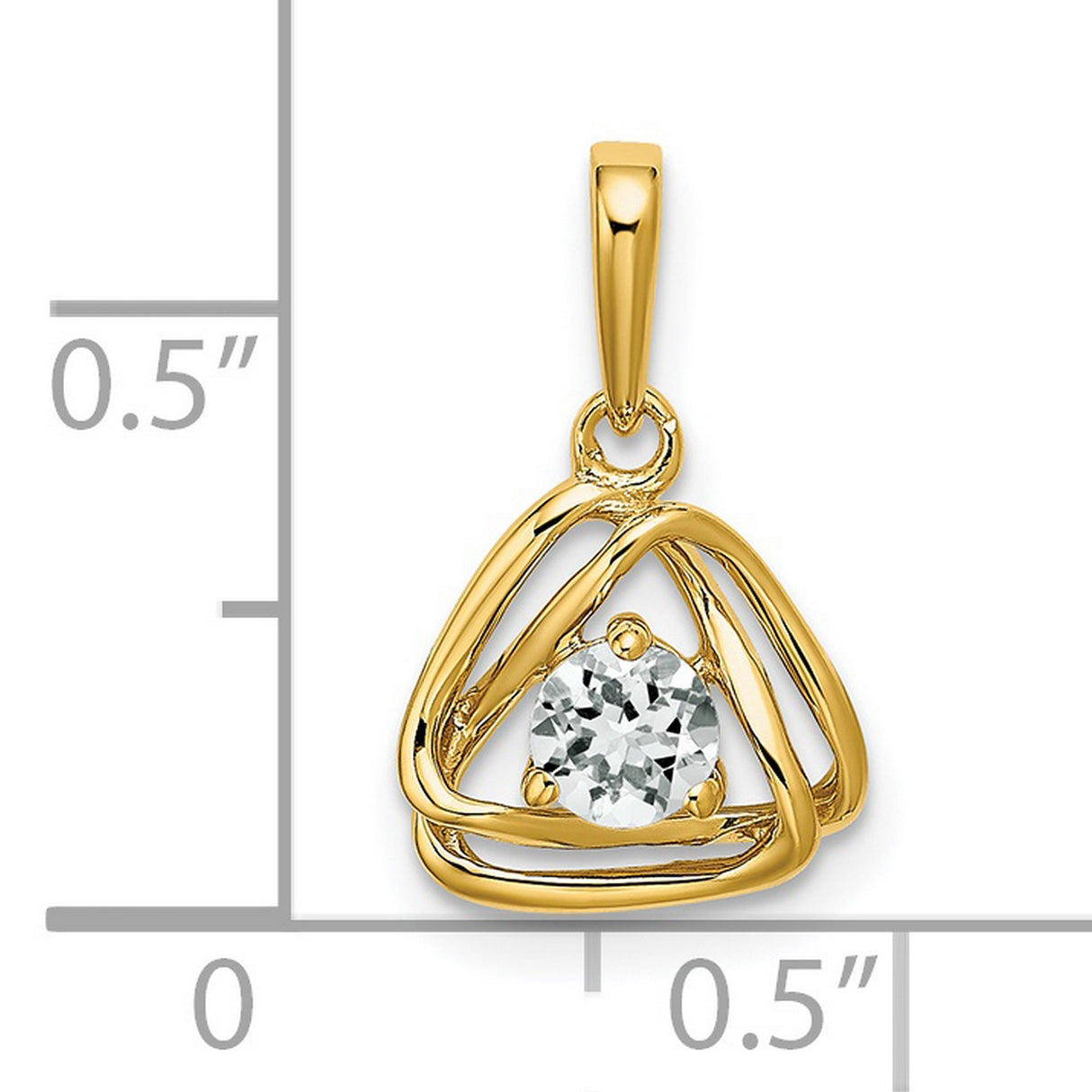 14k Yellow Gold Pendant with White Topaz, Open Triquetra Triangle Design, Minimalist Style