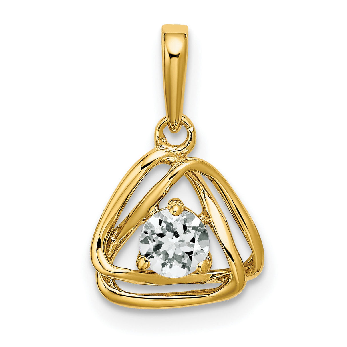 14k Yellow Gold Pendant with White Topaz, Open Triquetra Triangle Design, Minimalist Style