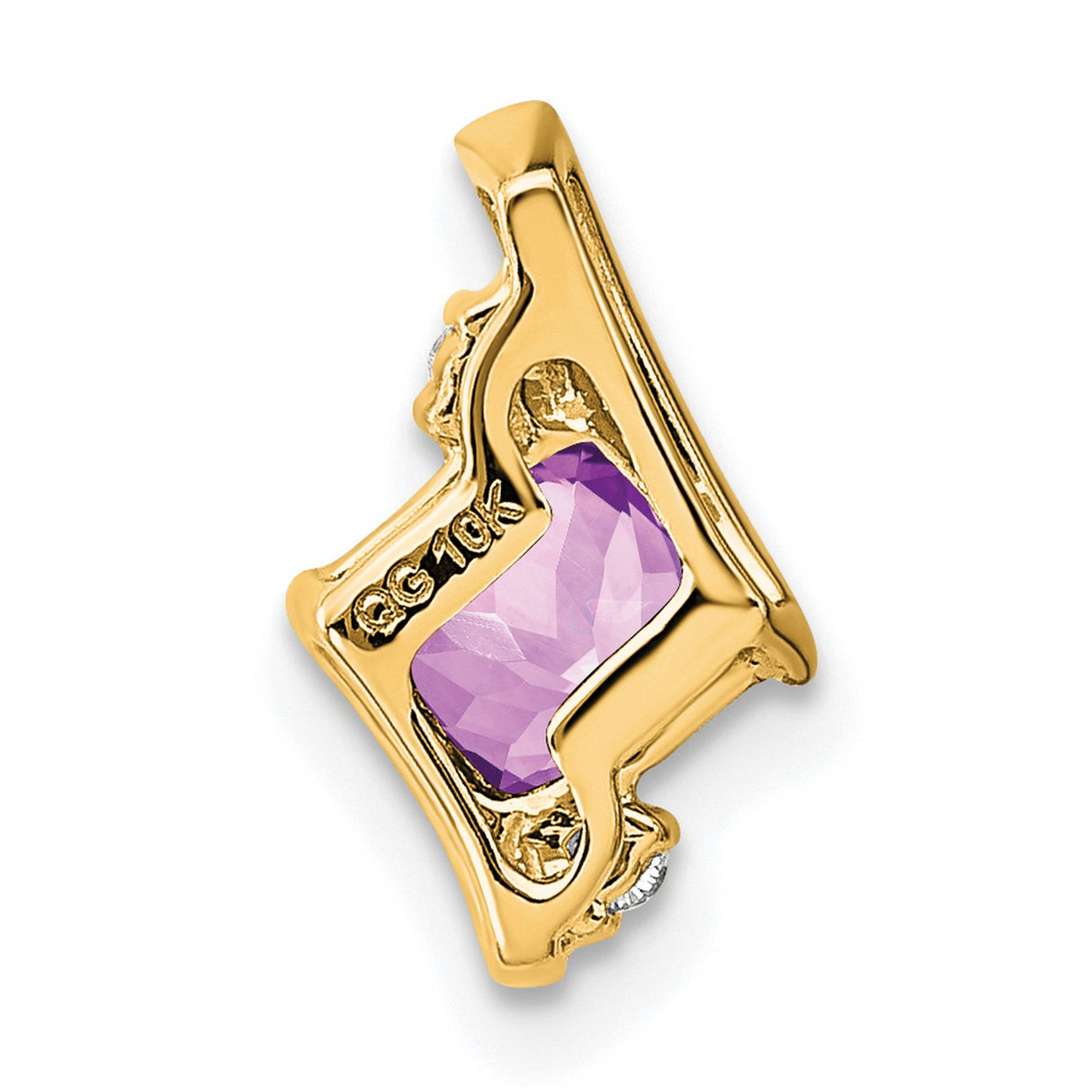 Cushion Amethyst and Diamond Chain Slide Charm Pendant in Real 10k Yellow Gold
